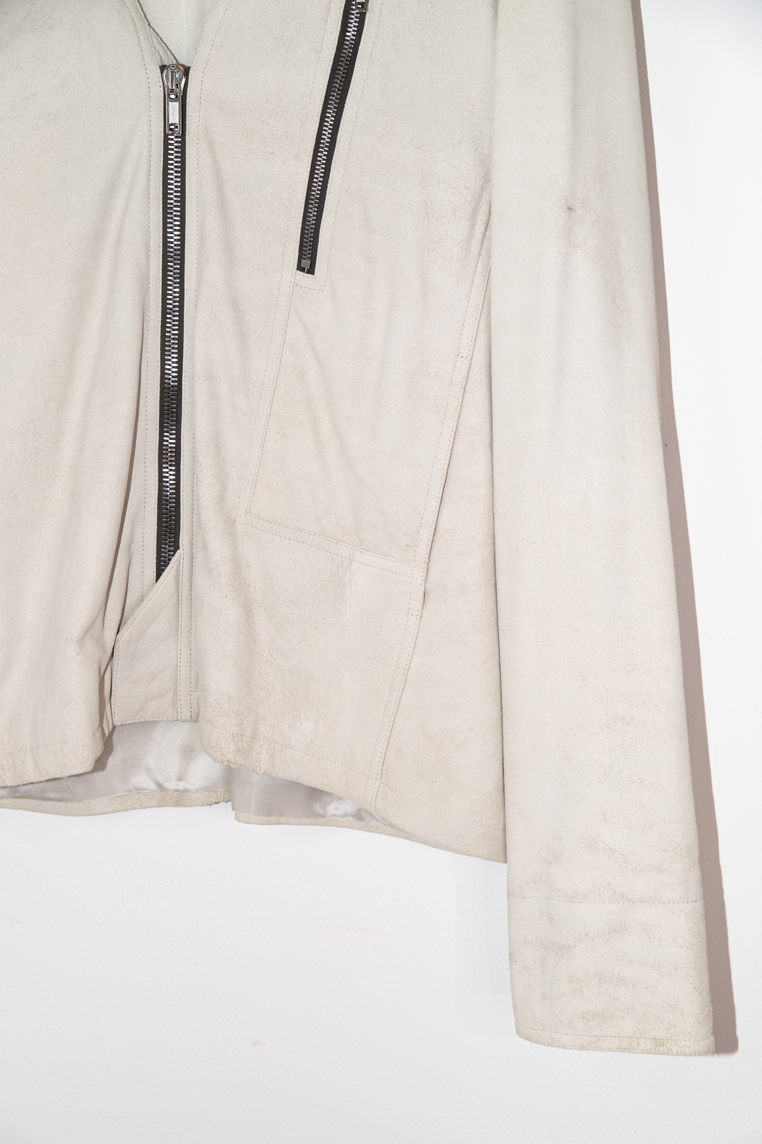 Rick Owens Lederjacke in Ecru und Silber