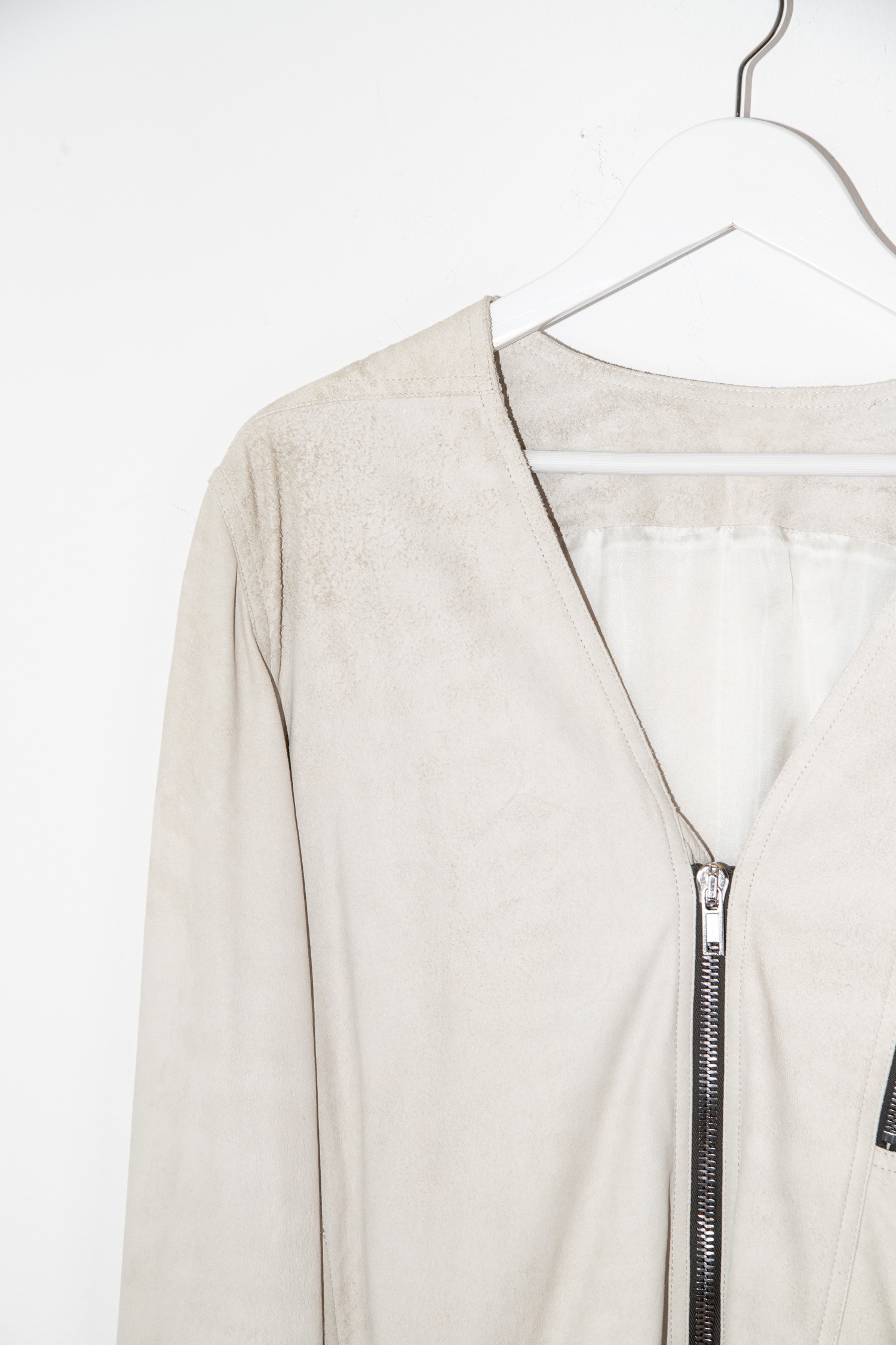 Rick Owens Lederjacke in Ecru und Silber