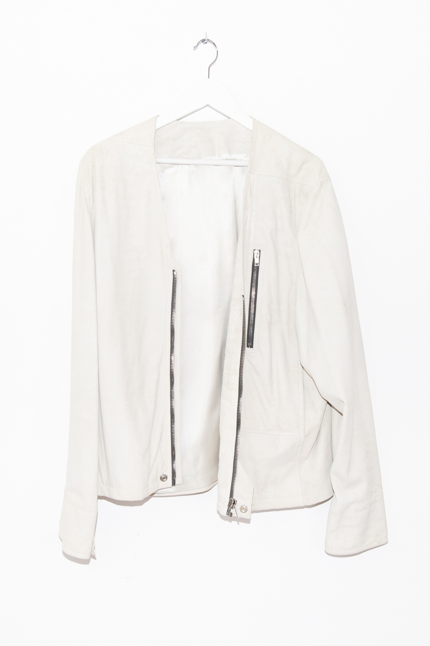 Rick Owens Lederjacke in Ecru und Silber