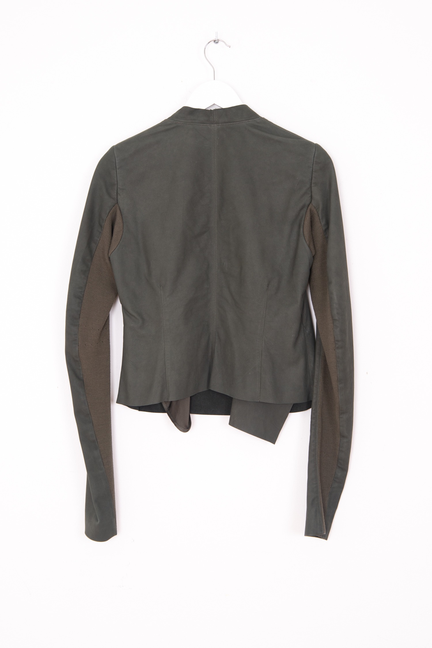 Rick Owens Drapierte Lederjacke in Dunkelgrün und Silber