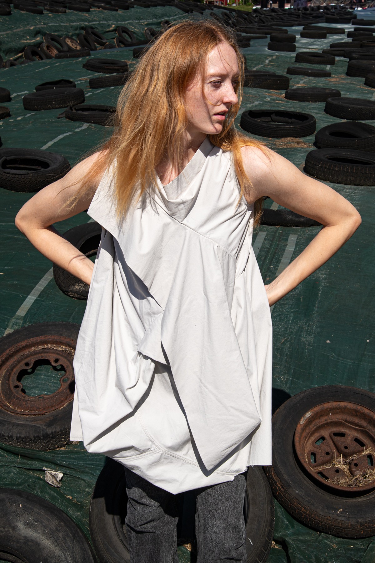 Rick Owens Drapiertes Ärmelloses Top in Hellgrau