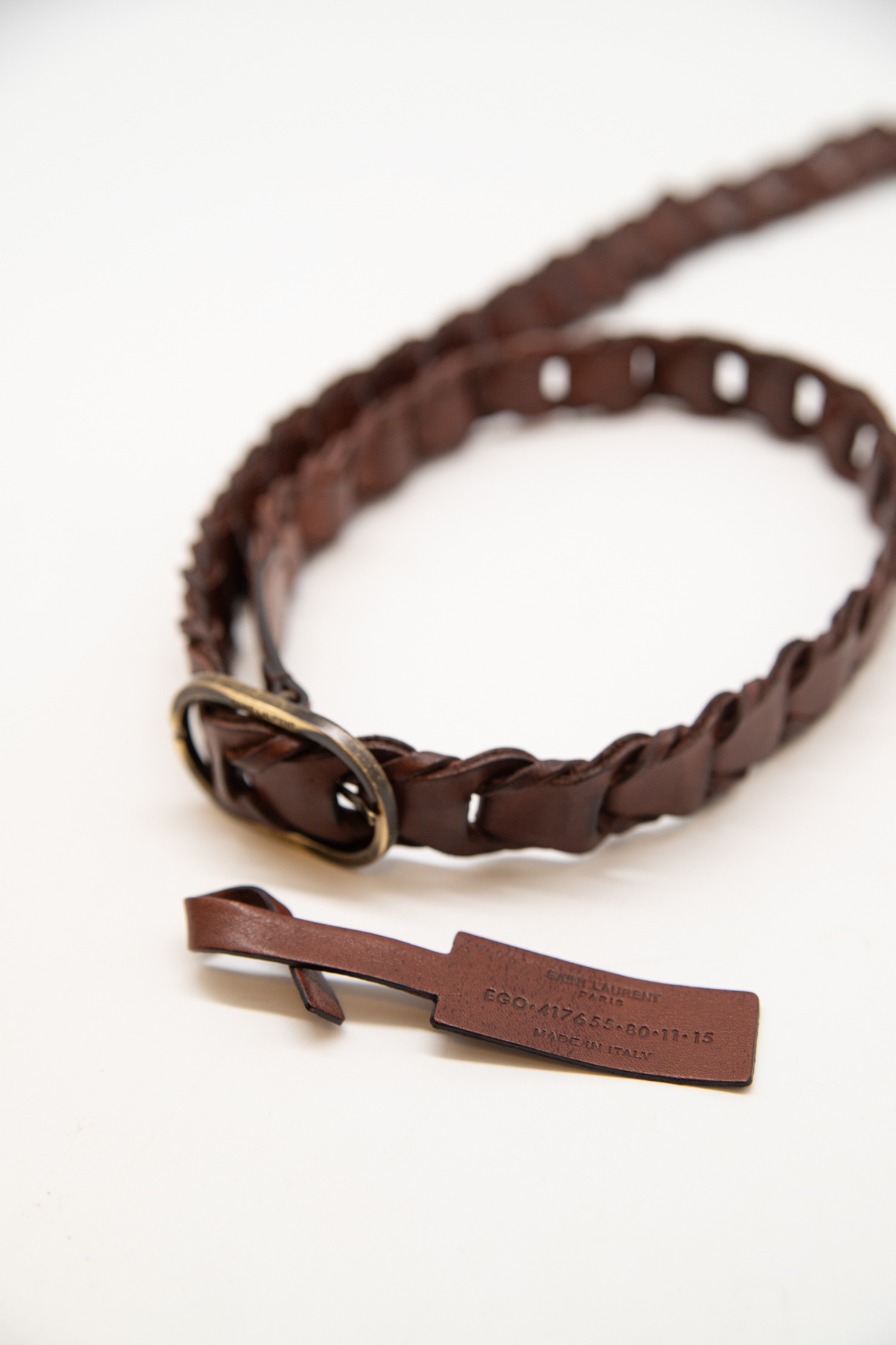 Saint Laurent Flechtgürtel in Dunkelbraun und Antikgold