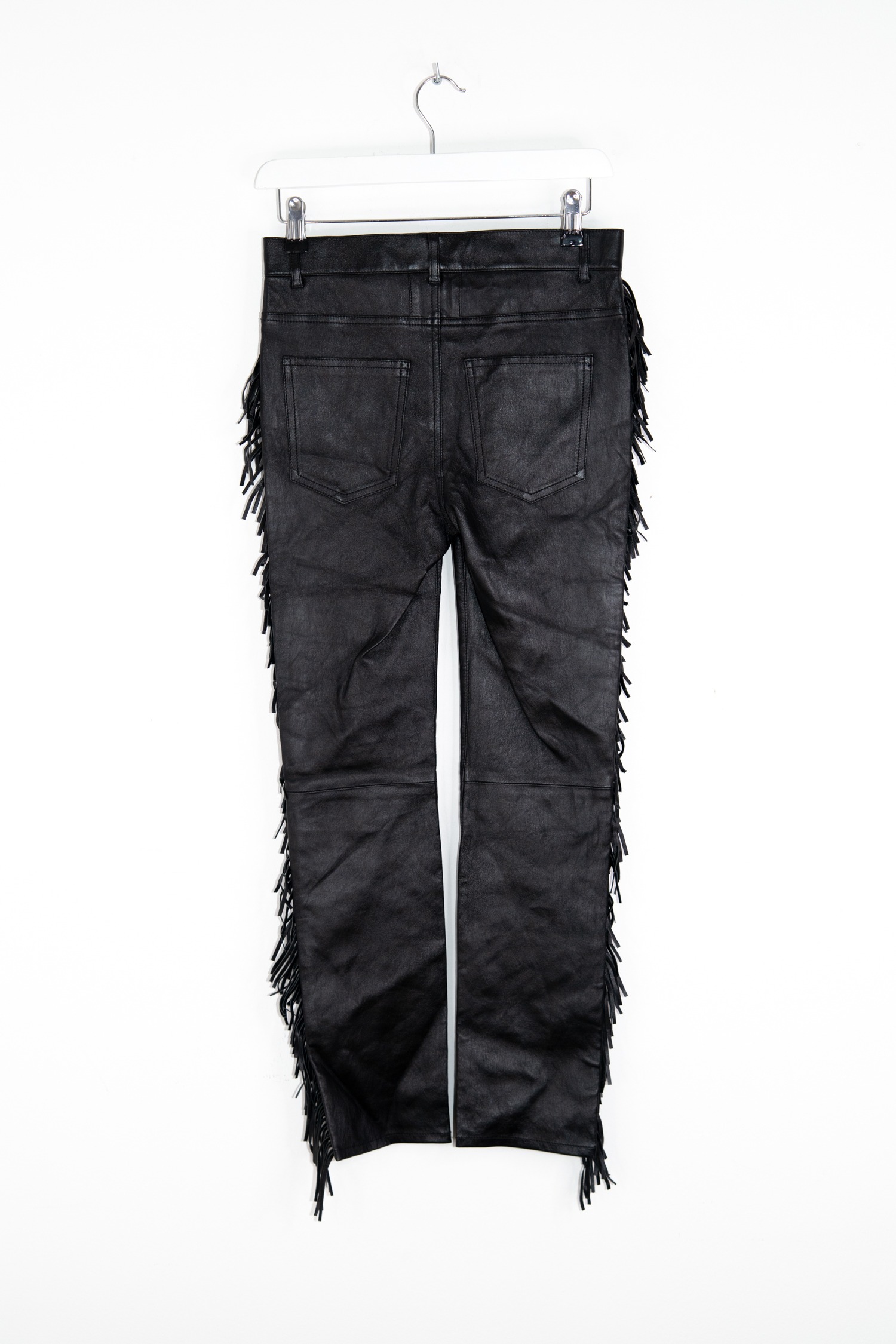 Saint Laurent Lederhose mit Fransen in Schwarz