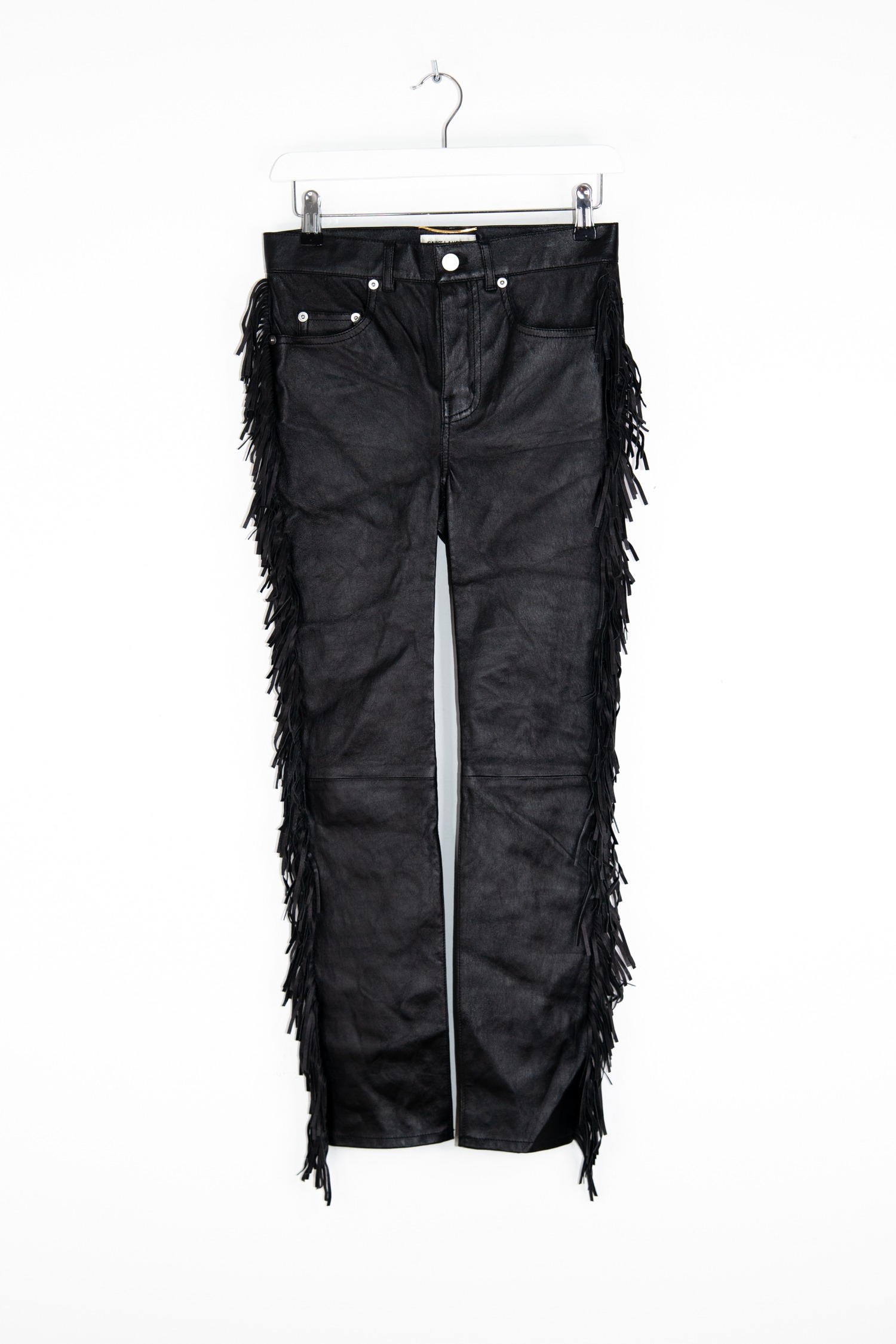 Saint Laurent Lederhose mit Fransen in Schwarz