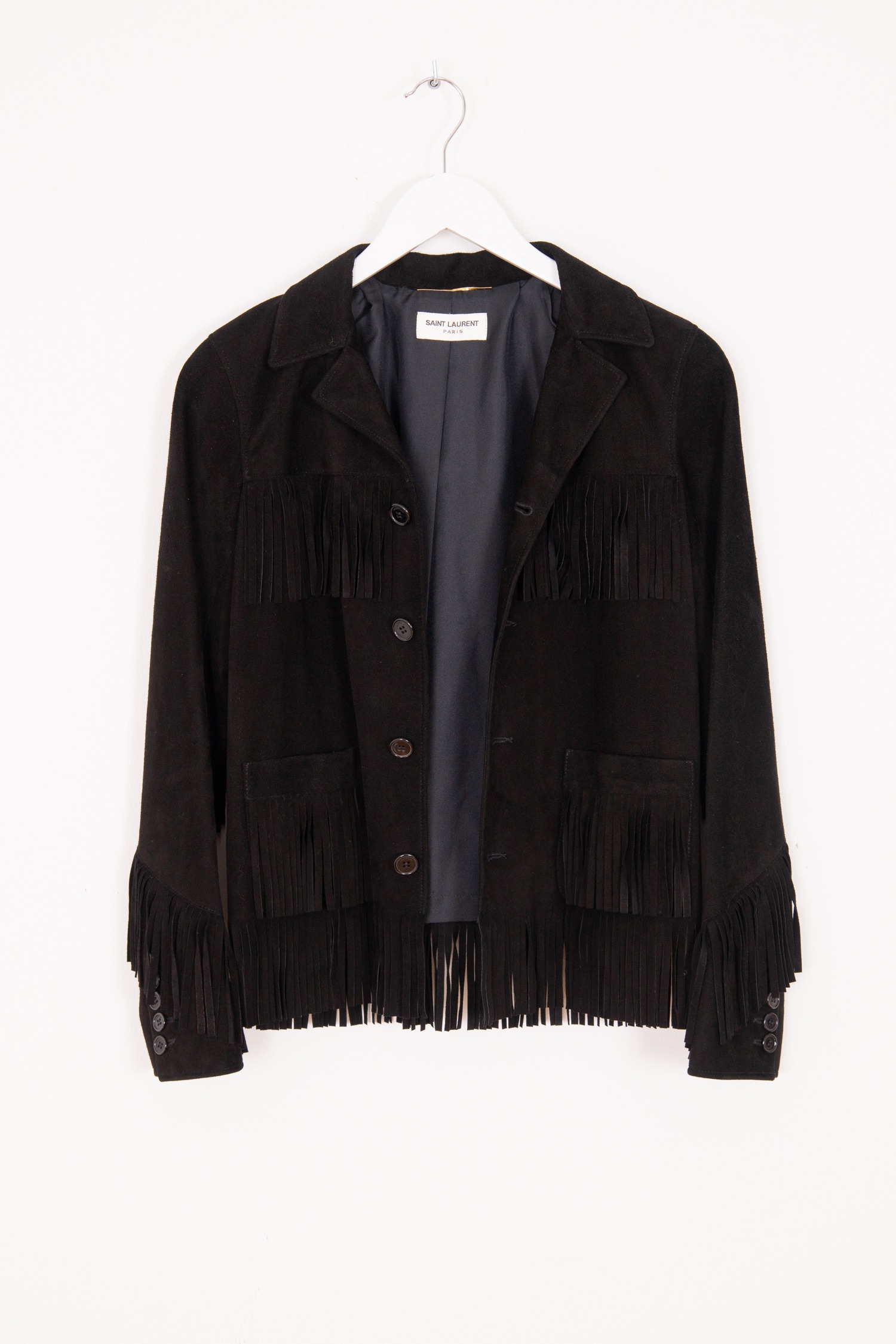Saint Laurent Jacke aus Wildleder mit Fransen in Schwarz
