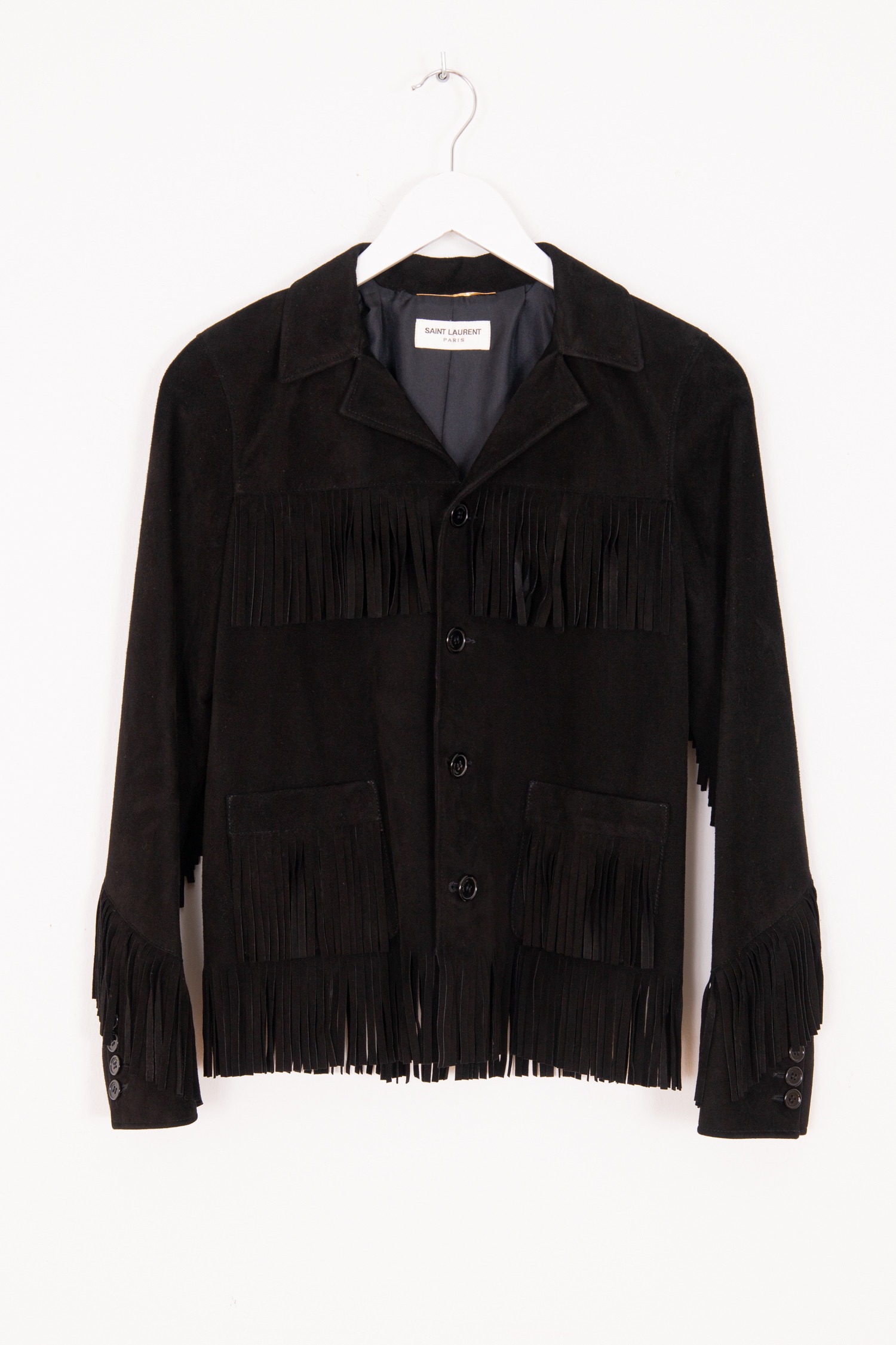 Saint Laurent Jacke aus Wildleder mit Fransen in Schwarz