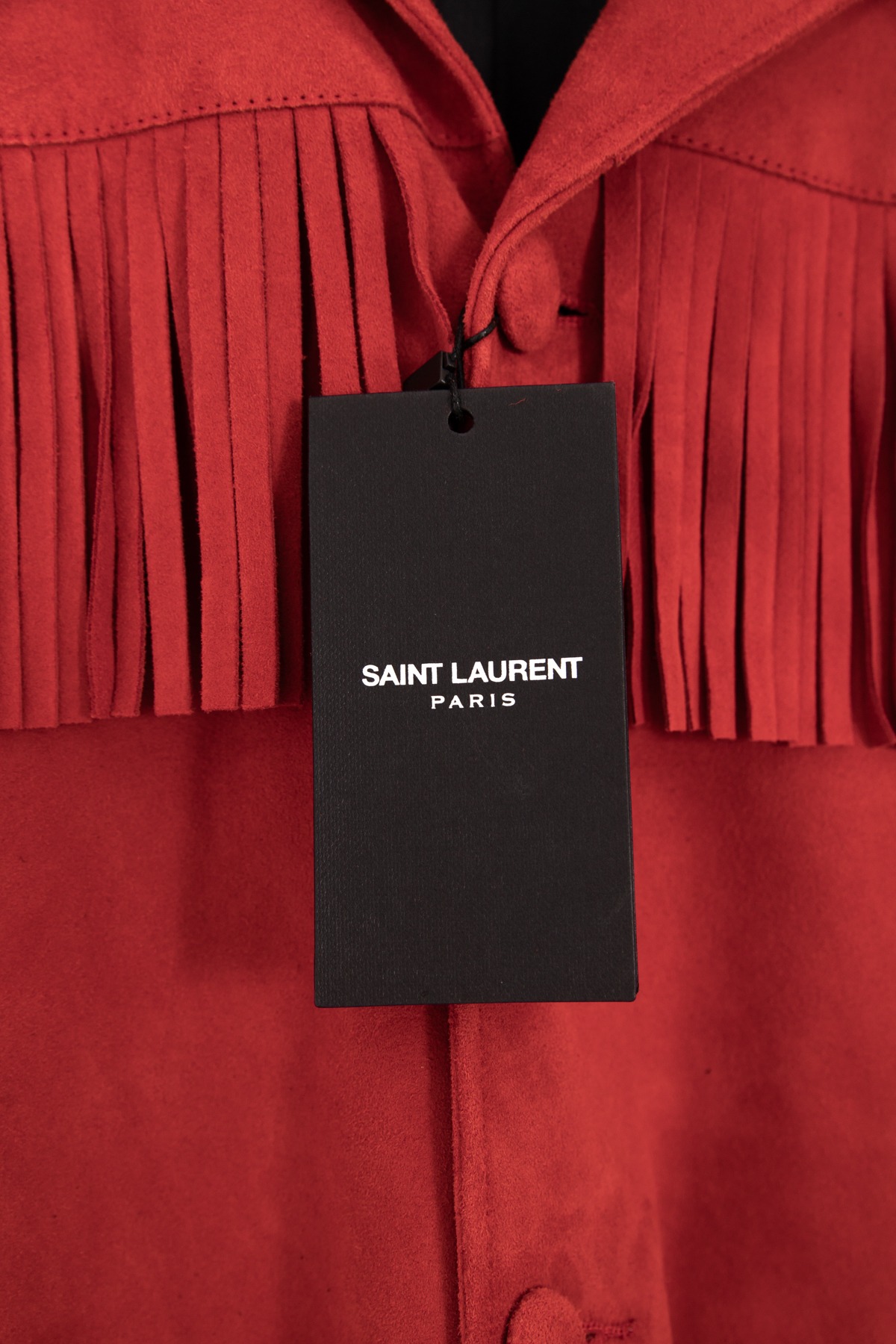 Saint Laurent "Curtis" Lederjacke mit Fransen aus Ziegenvelour in Rot