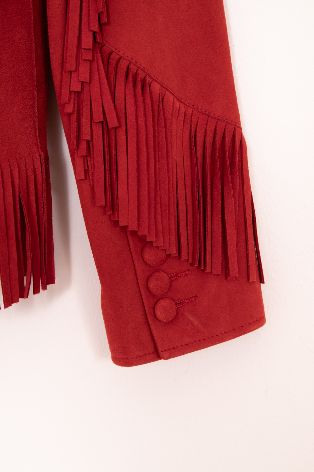 Saint Laurent "Curtis" Lederjacke mit Fransen aus Ziegenvelour in Rot