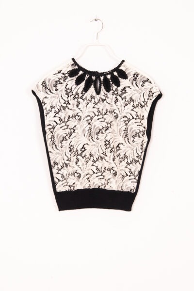 Saint Laurent Strickoberteil mit Spitze in Schwarz und Weiß