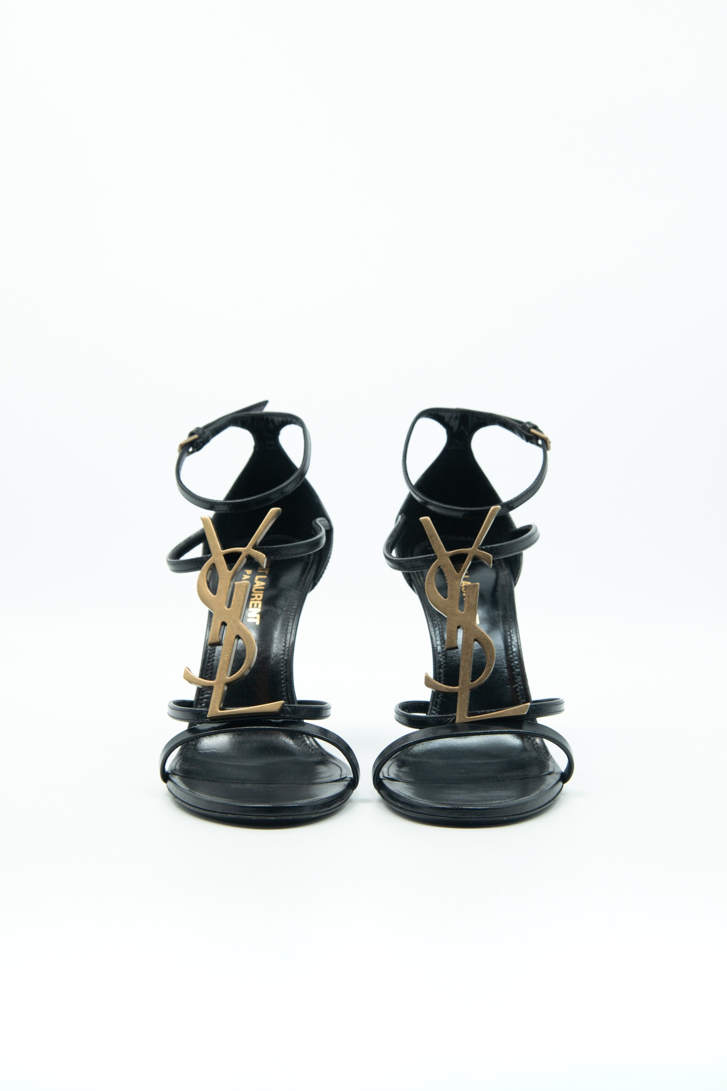 Saint Laurent "Cassandre 100" Sandaletten in Schwarz und Gold