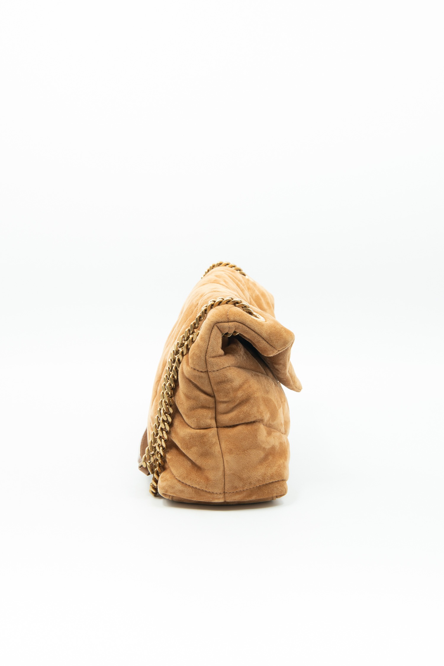 Saint Laurent "Loulou Small" Handtasche aus Velourleder in Cognac