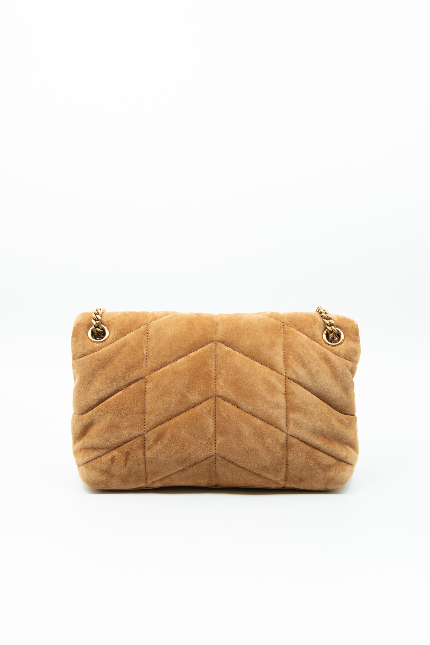 Saint Laurent "Loulou Small" Handtasche aus Velourleder in Cognac