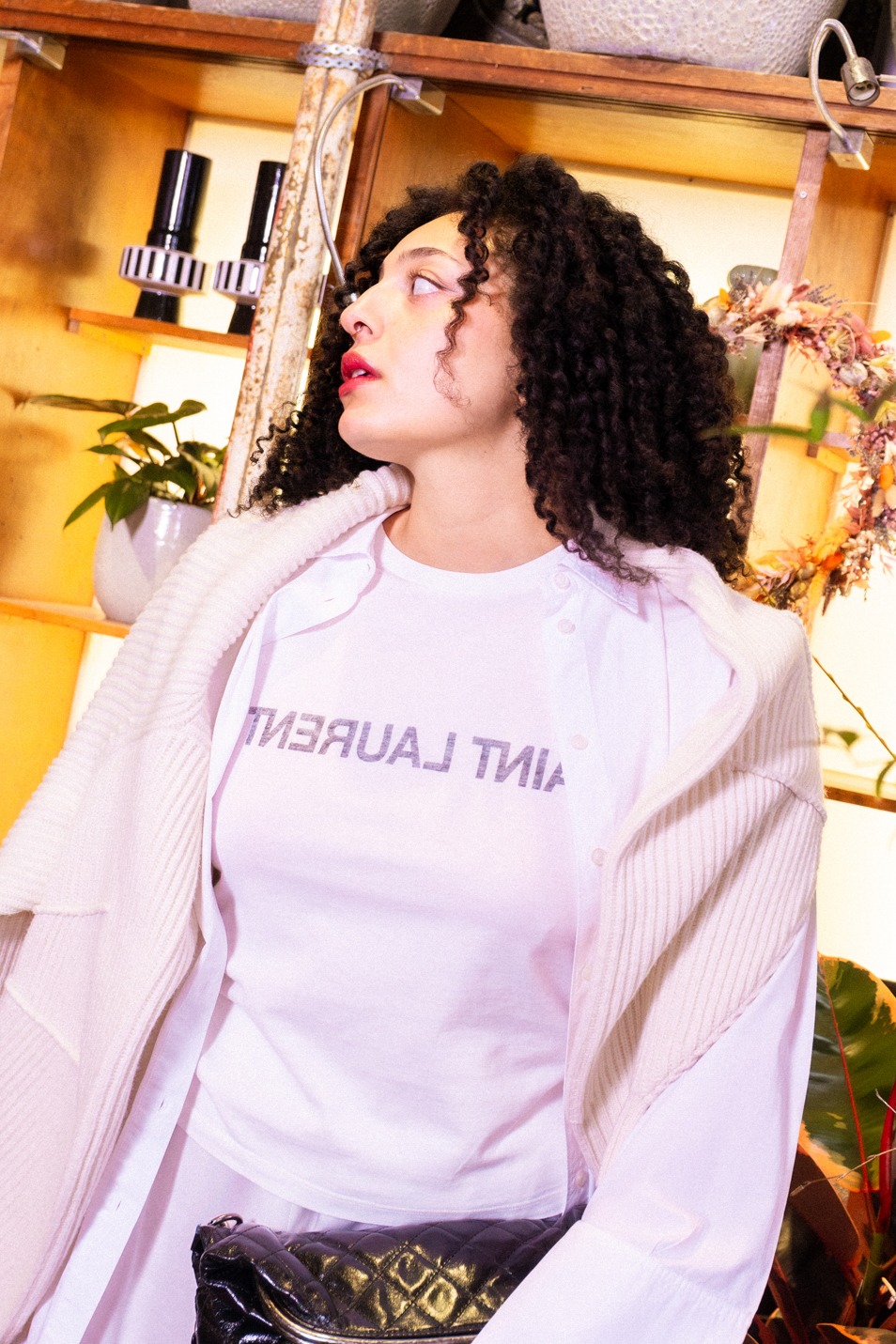 Saint Laurent T-Shirt mit Schriftzug in Weiß