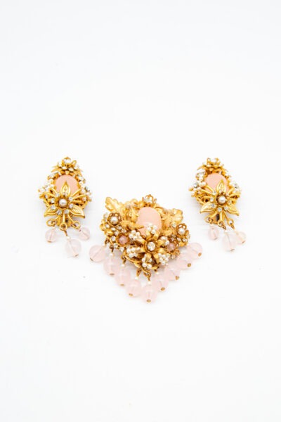 Stanley Hagler NYC Set aus Ohrclips und Brosche in Rosa