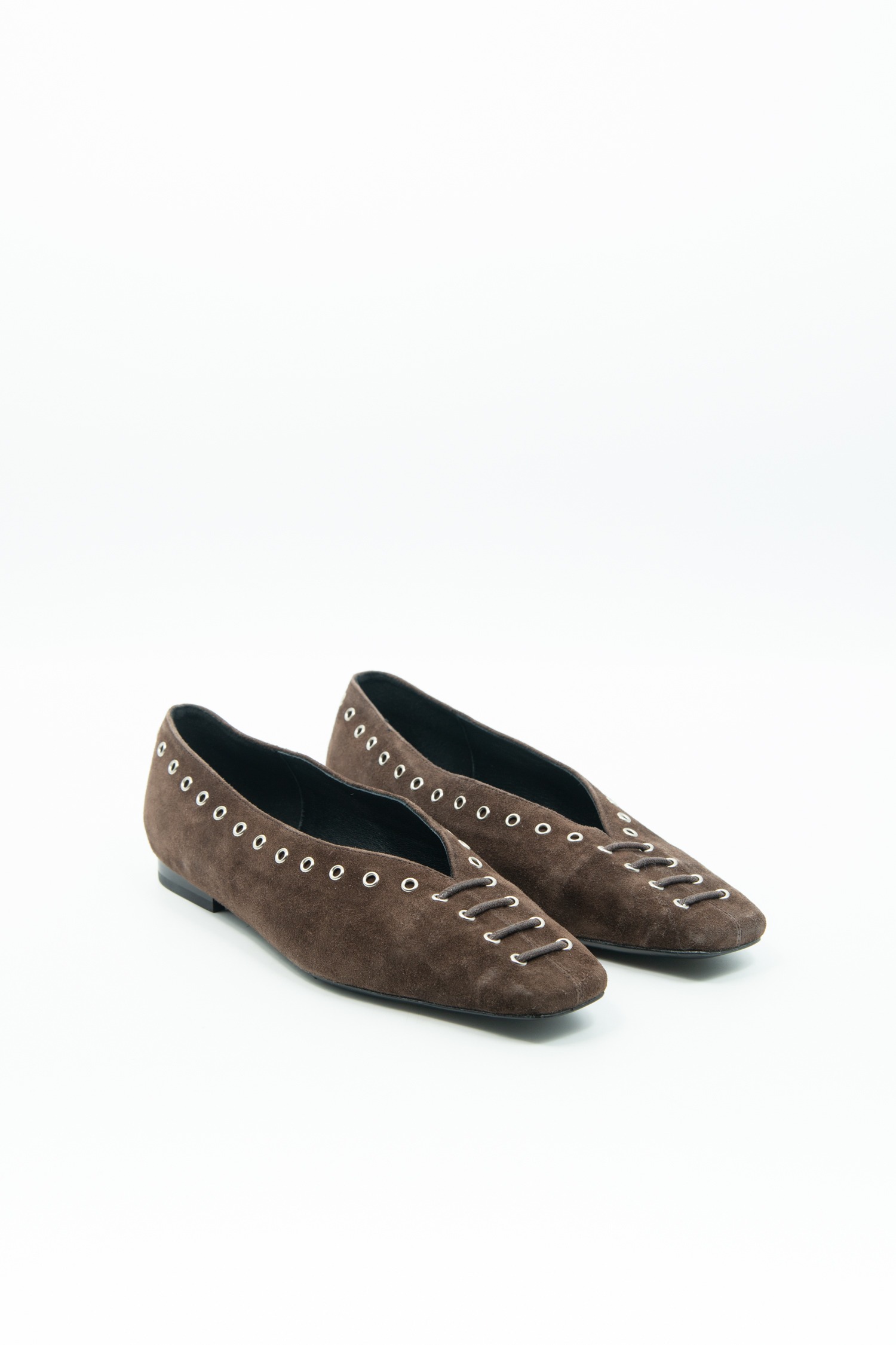 Toteme Schnürballerinas aus Velourleder in Dunkelbraun