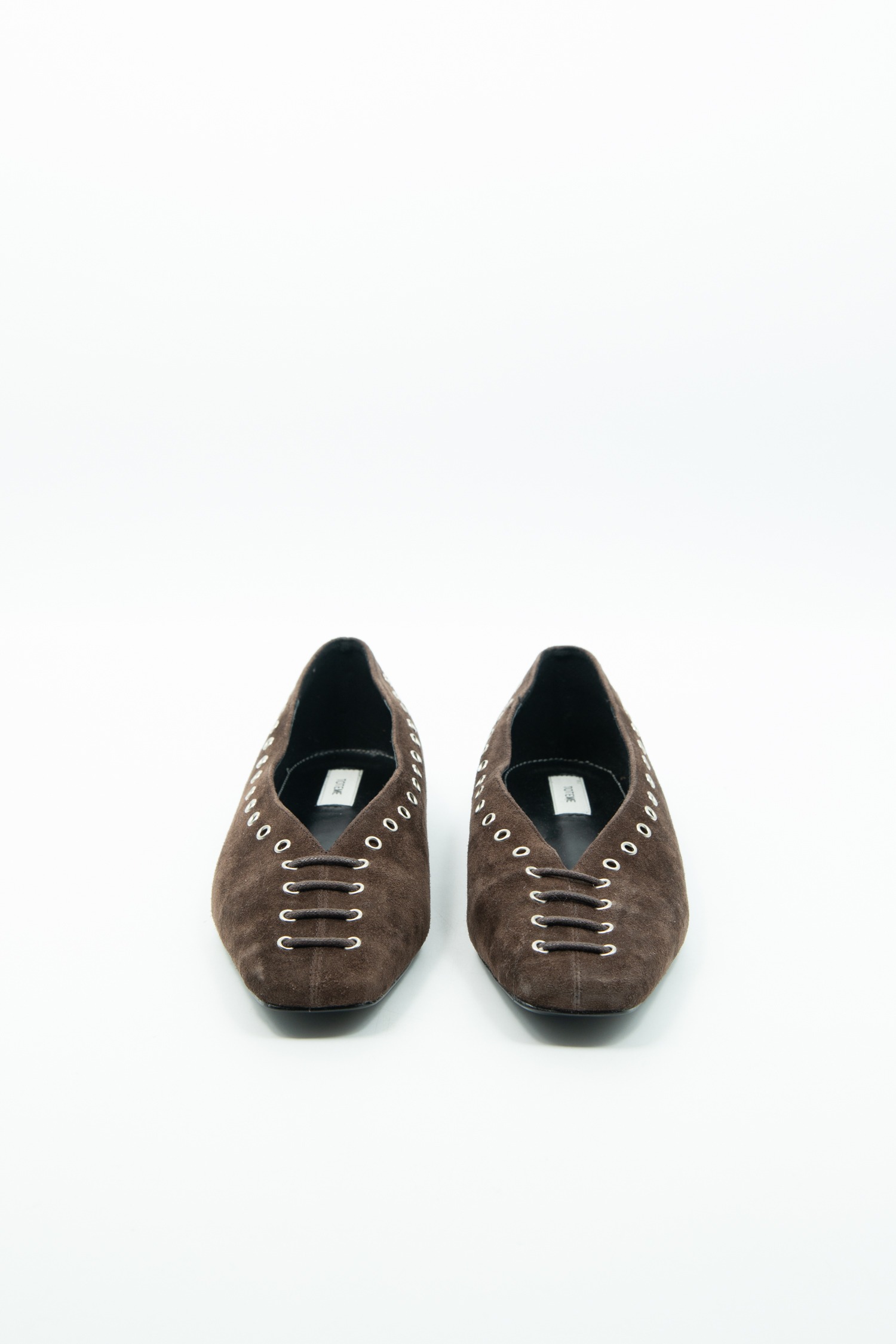 Toteme Schnürballerinas aus Velourleder in Dunkelbraun