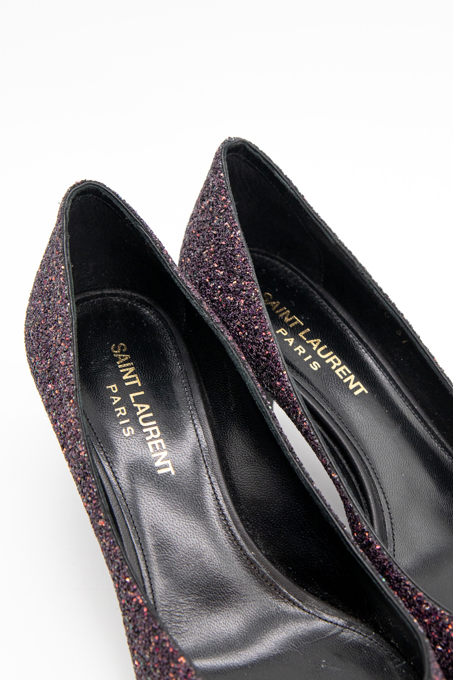 Saint Laurent "Charlotte 55" Pumps in Glitter Aubergine