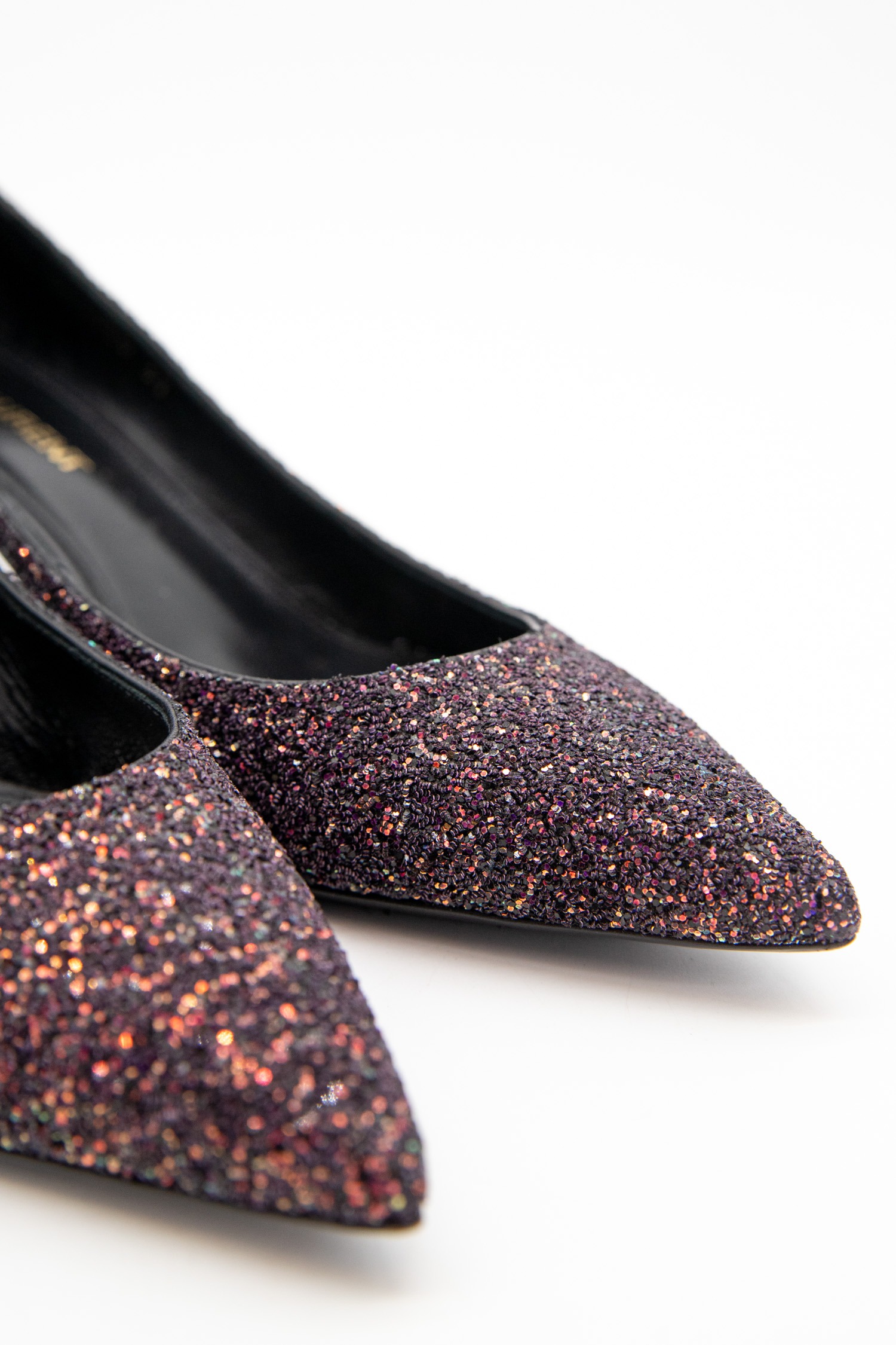 Saint Laurent "Charlotte 55" Pumps in Glitter Aubergine