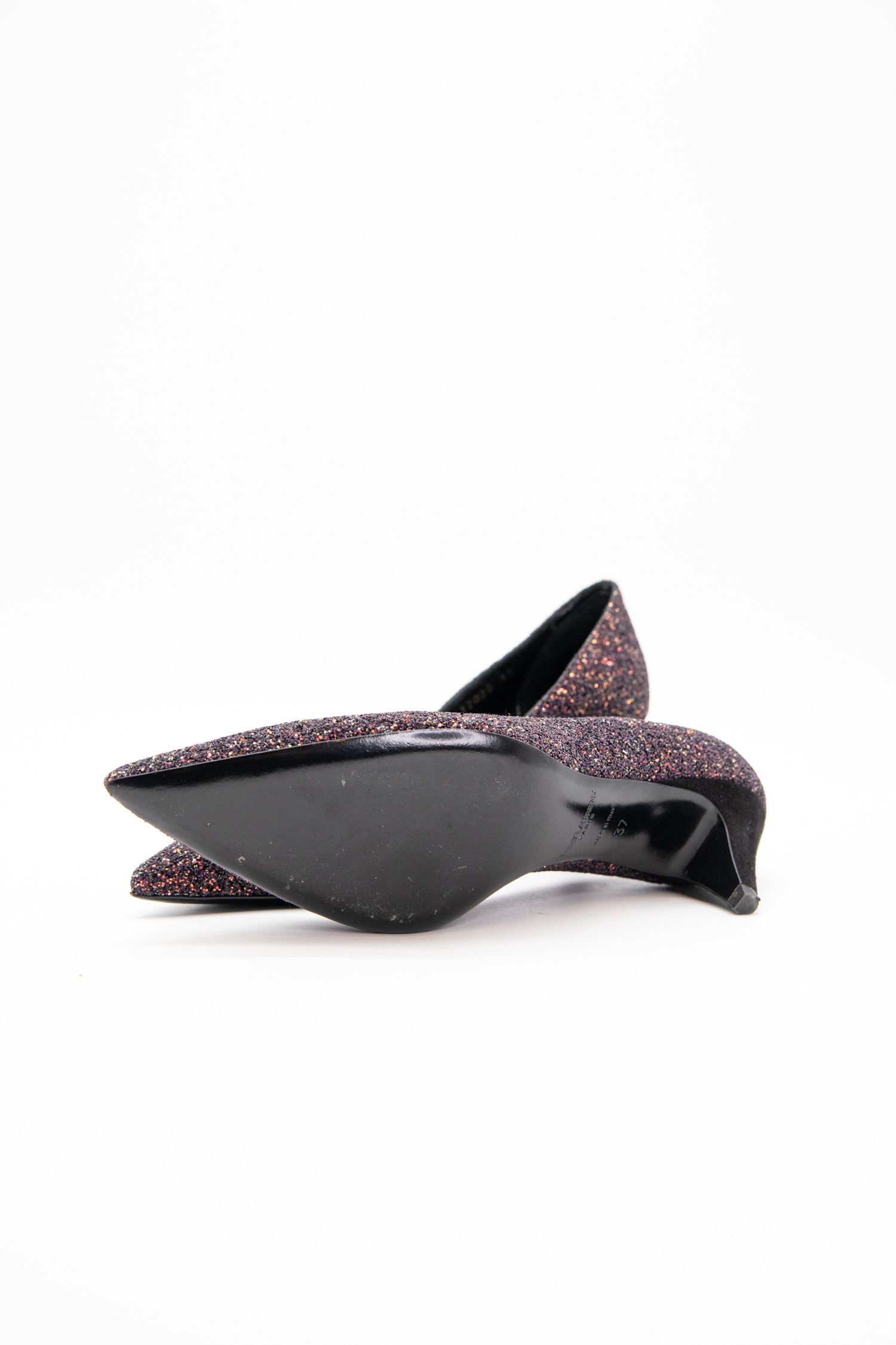 Saint Laurent "Charlotte 55" Pumps in Glitter Aubergine