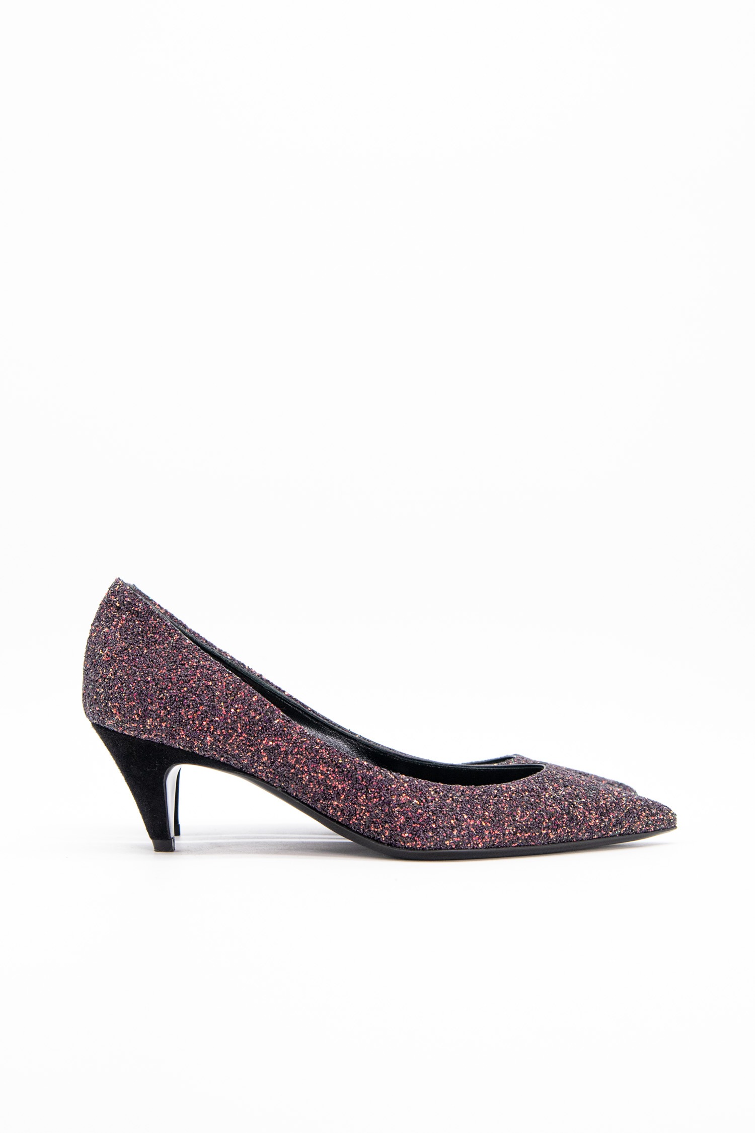 Saint Laurent "Charlotte 55" Pumps in Glitter Aubergine