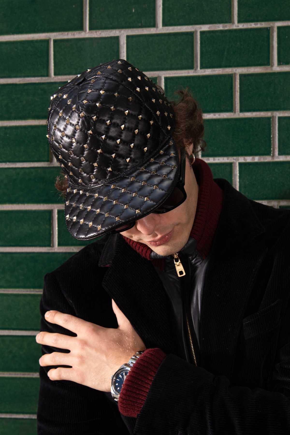 Valentino "Rockstud Spike" Cap aus Leder mit Nieten in Schwarz