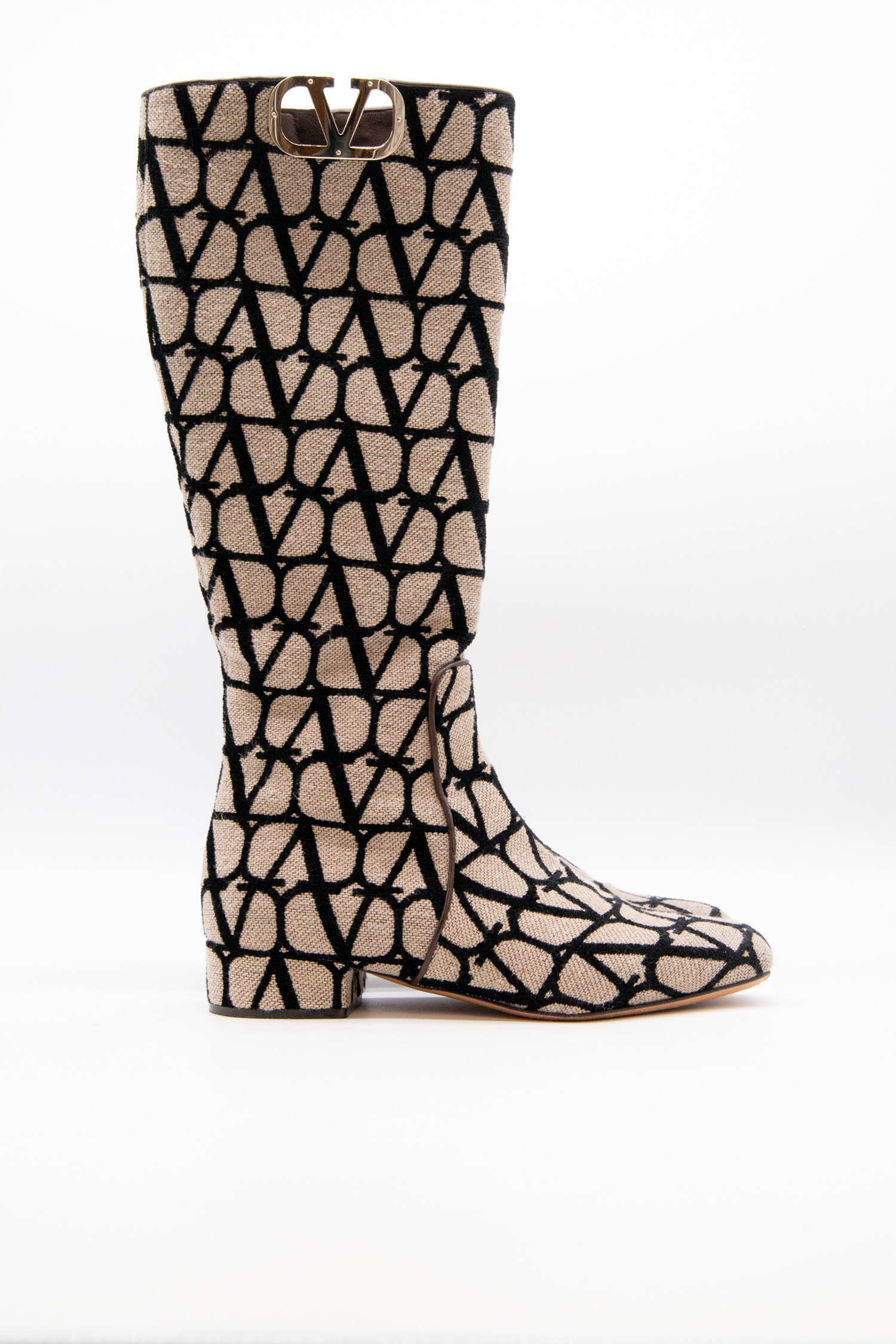 Valentino Monogramm Stiefel in Beige und Schwarz