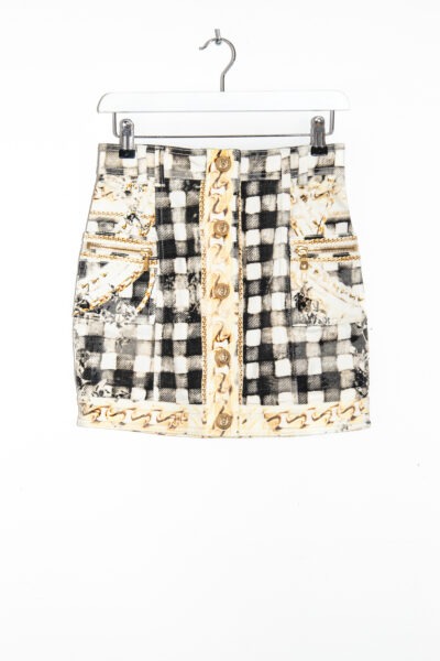 Balmain Vintage Minirock in Ecru, Gold und Schwarz