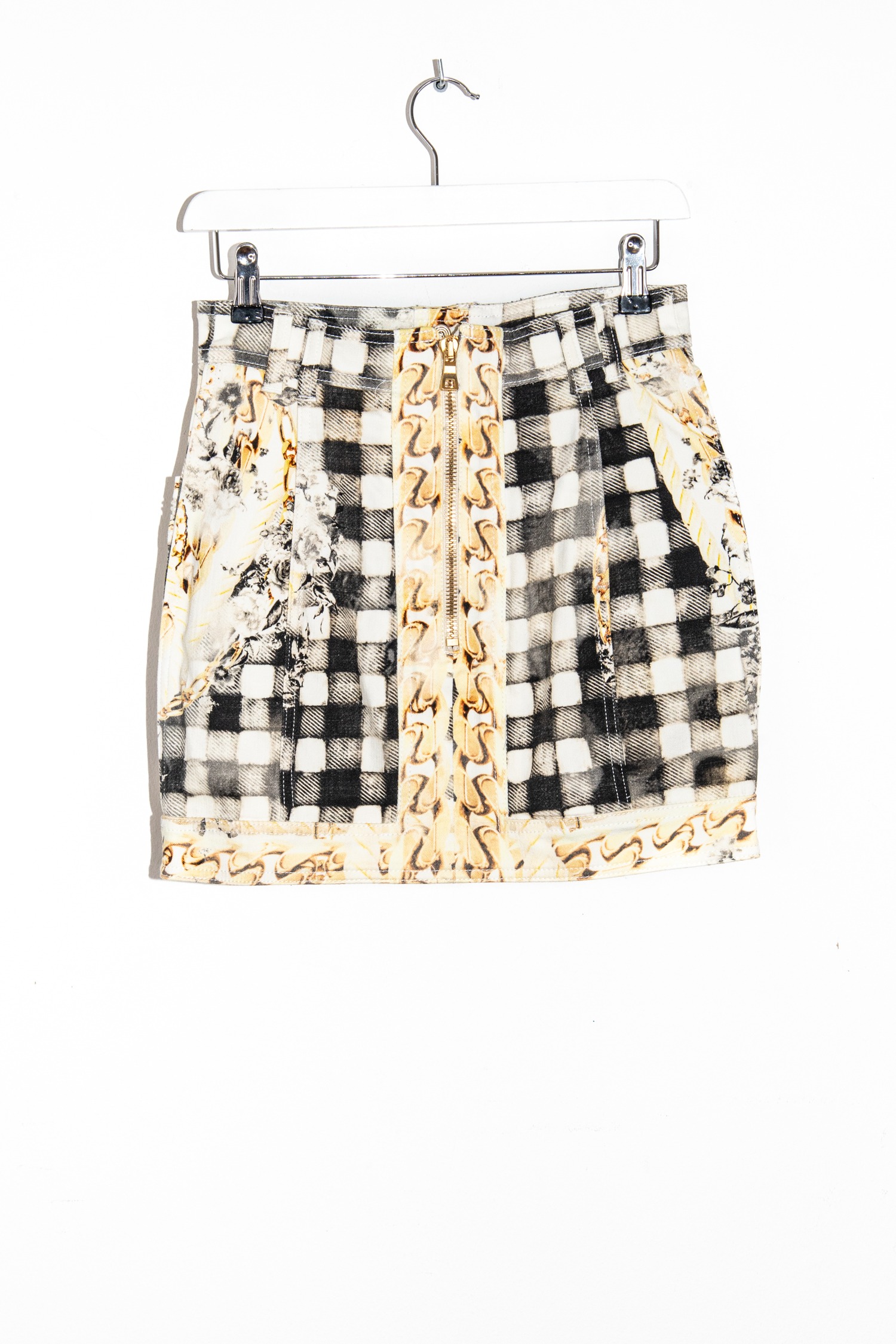 Balmain Vintage Minirock in Ecru, Gold und Schwarz
