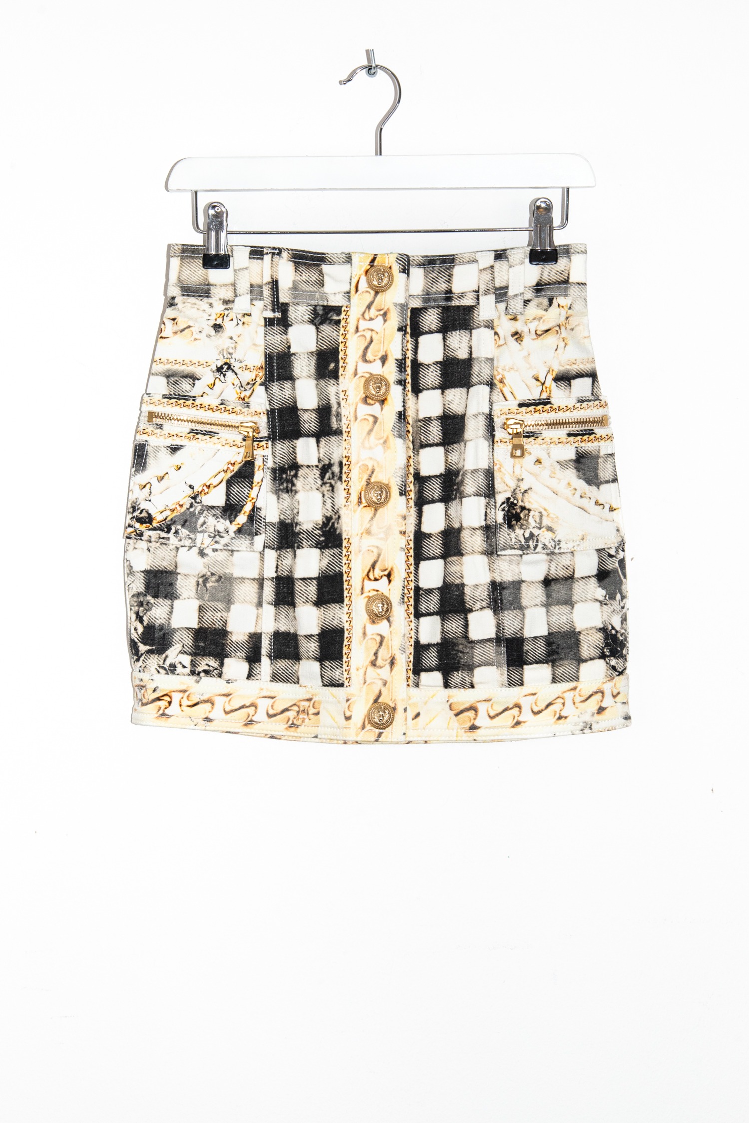 Balmain Vintage Minirock in Ecru, Gold und Schwarz