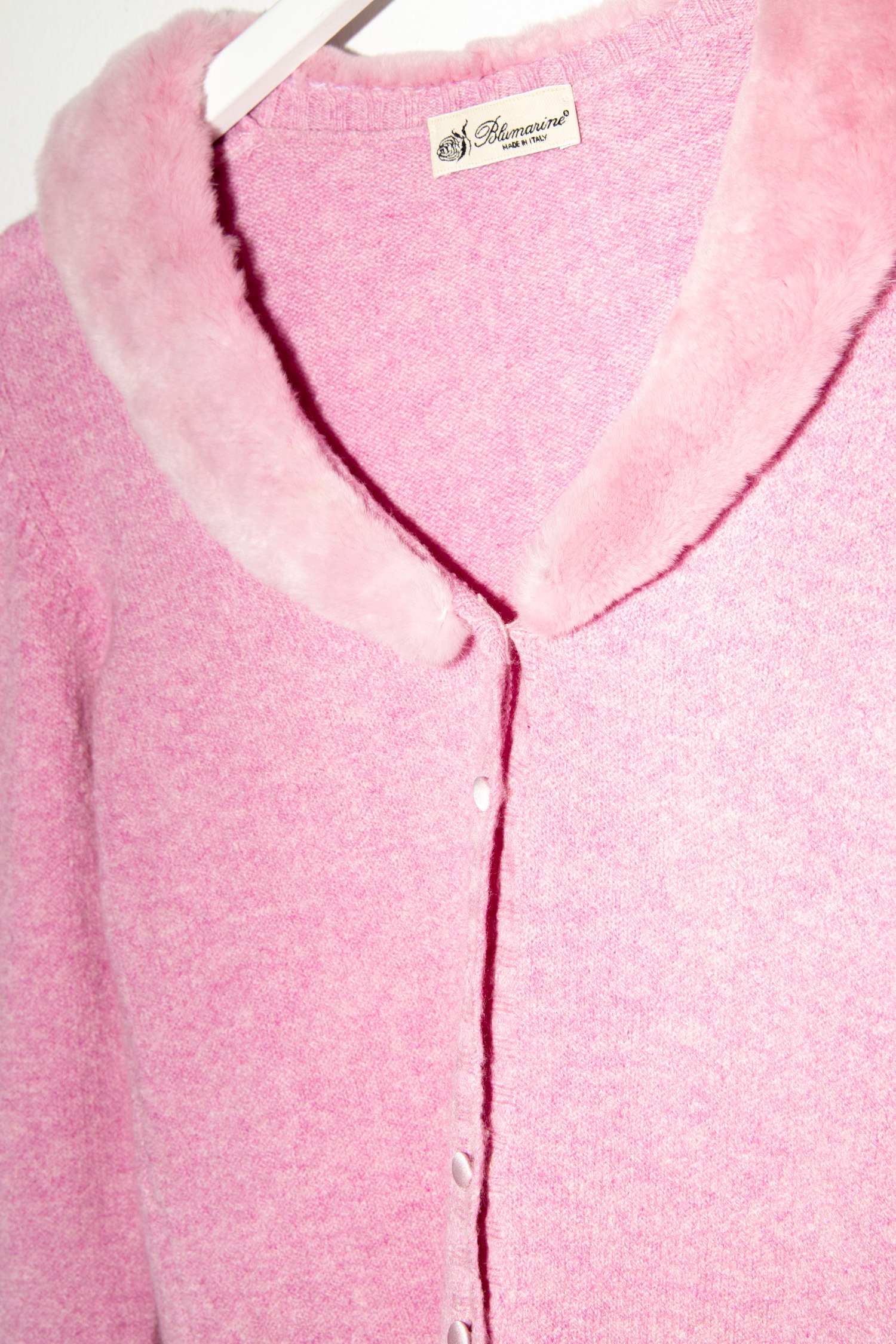 Vintage Blumarine Strickjacke mit Pelzkragen in Rosa
