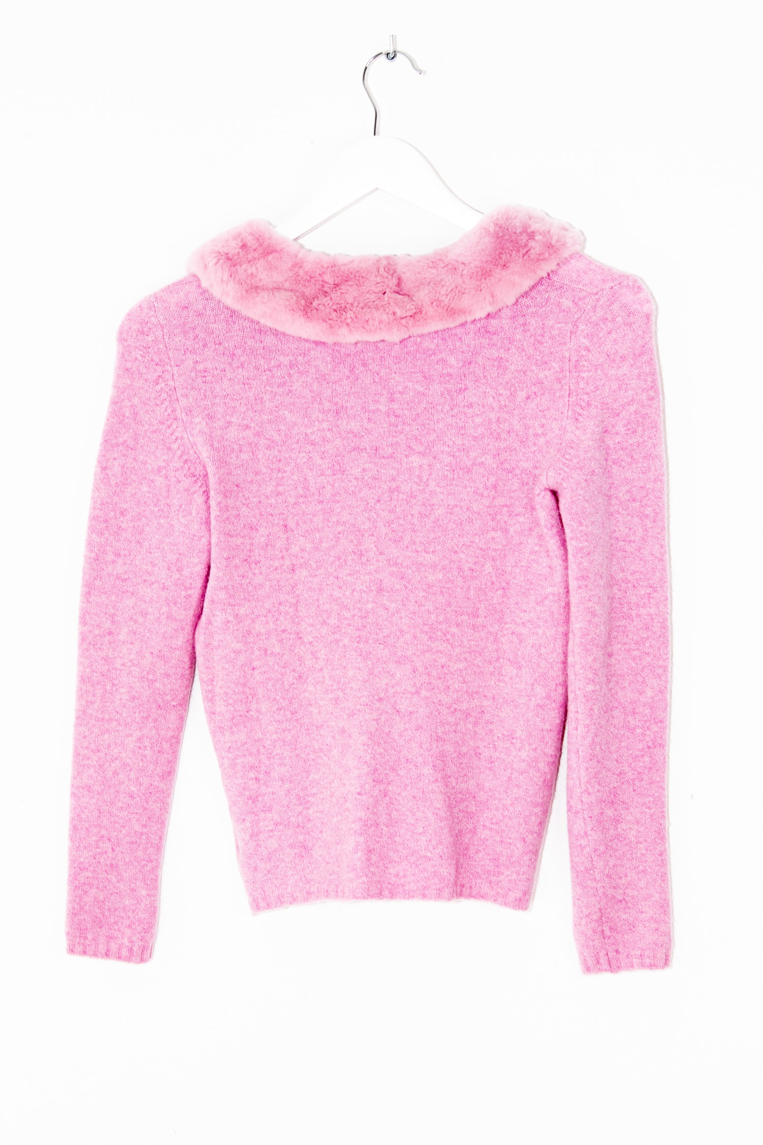 Vintage Blumarine Strickjacke mit Pelzkragen in Rosa