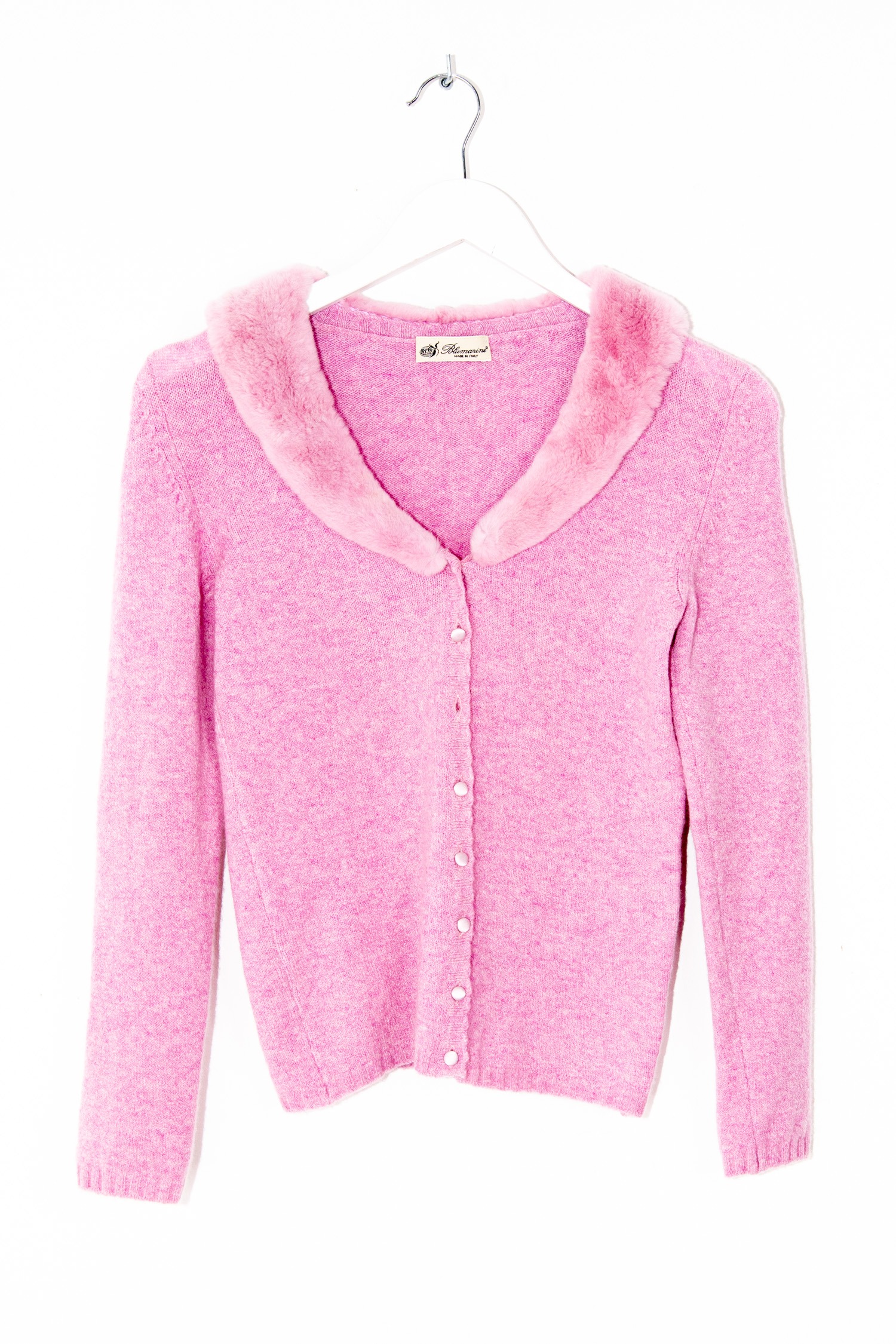 Vintage Blumarine Strickjacke mit Pelzkragen in Rosa