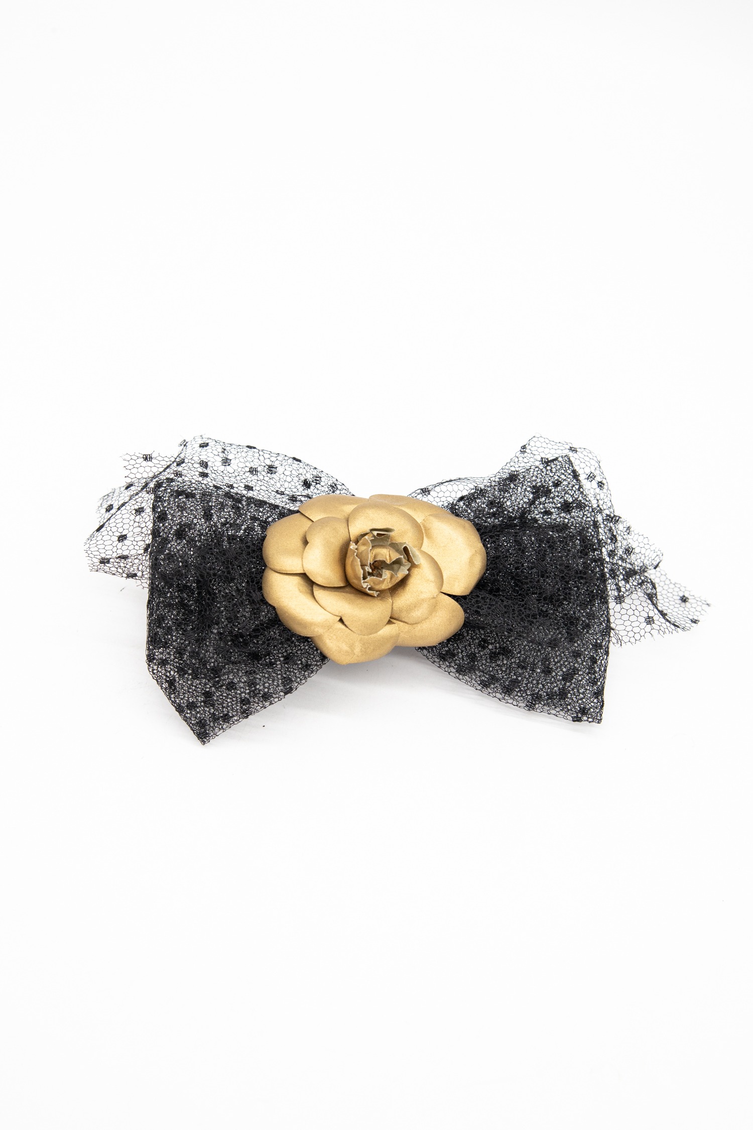 Chanel Vintage Haarspange mit Blume in Schwarz und Gold