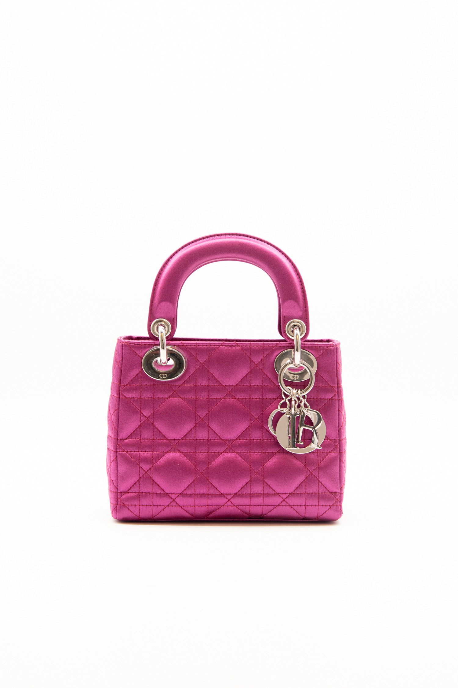 Dior "Dior Lady" Mini Handtasche aus Seide in Cyclam und Silber