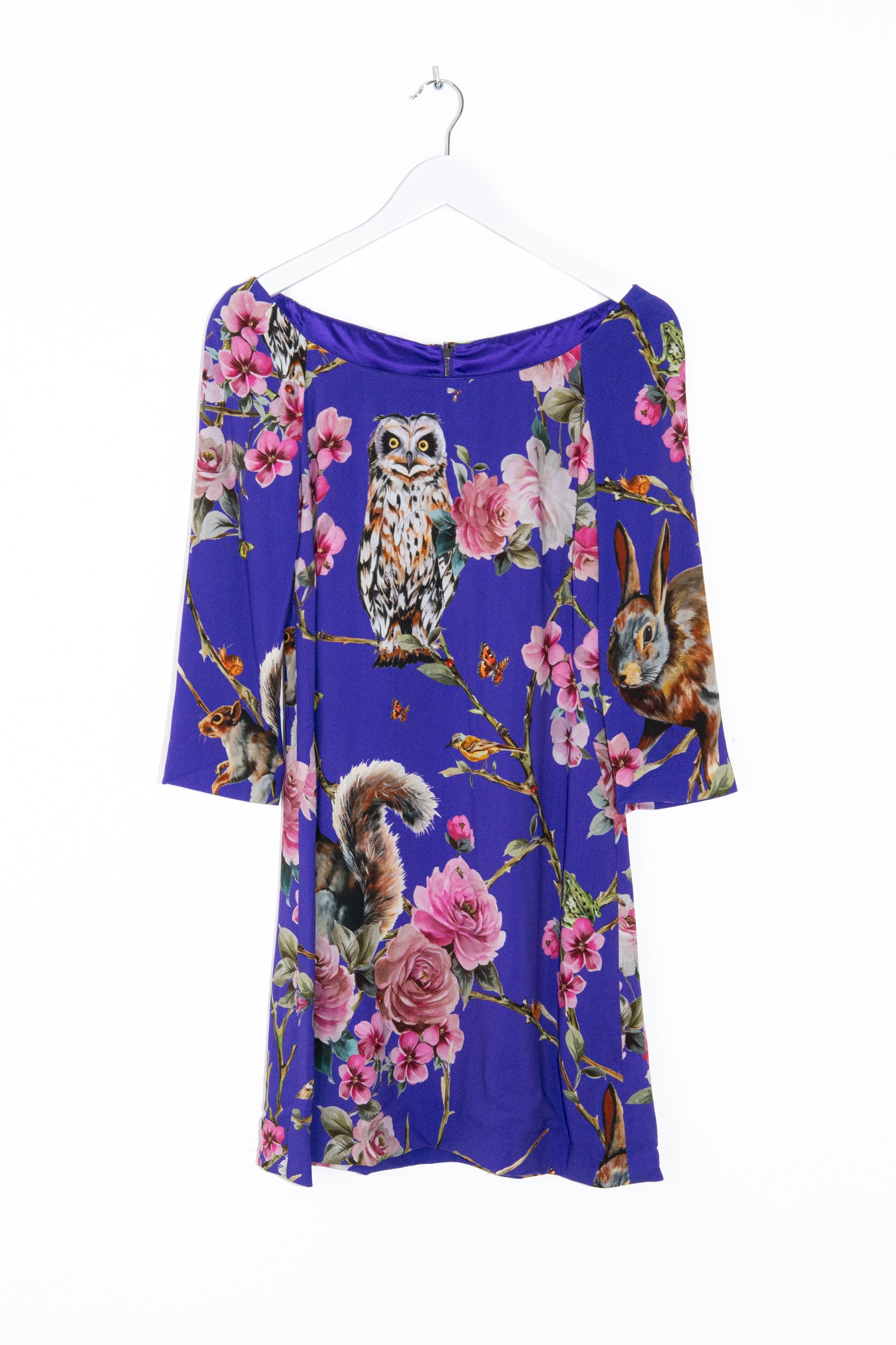 Dolce & Gabbana Kleid in Lila mit Tiermotiv und Blumen