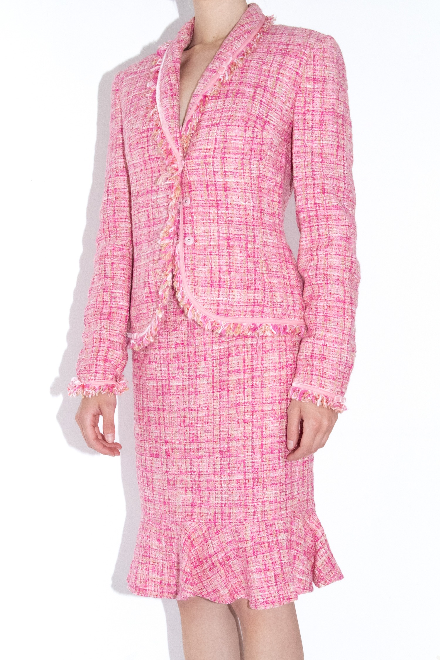 Escada Vintage Tweed-Set aus Blazer und Rock in Rosa