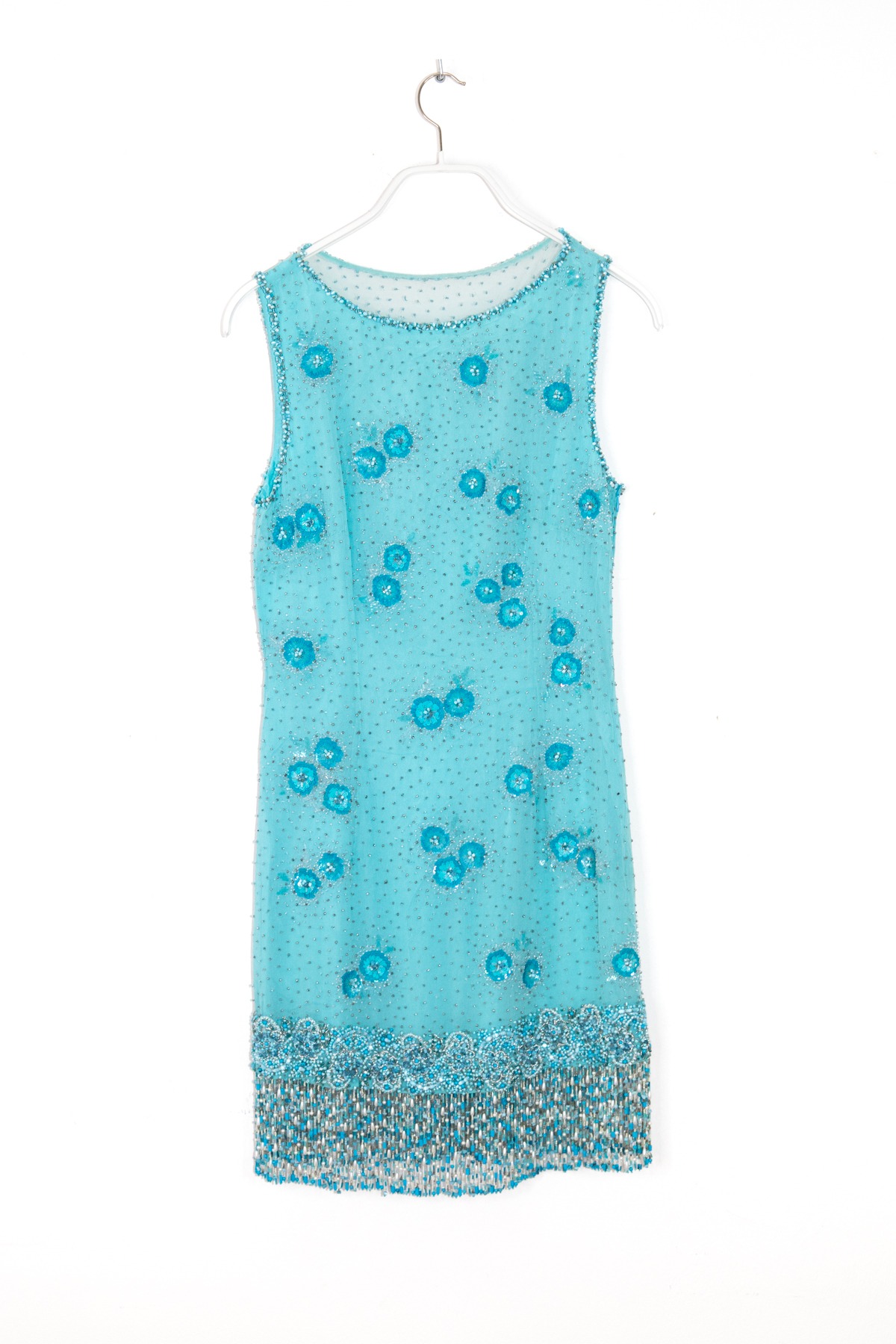 Escada Minikleid mit Perlen und Pailletten in Türkis