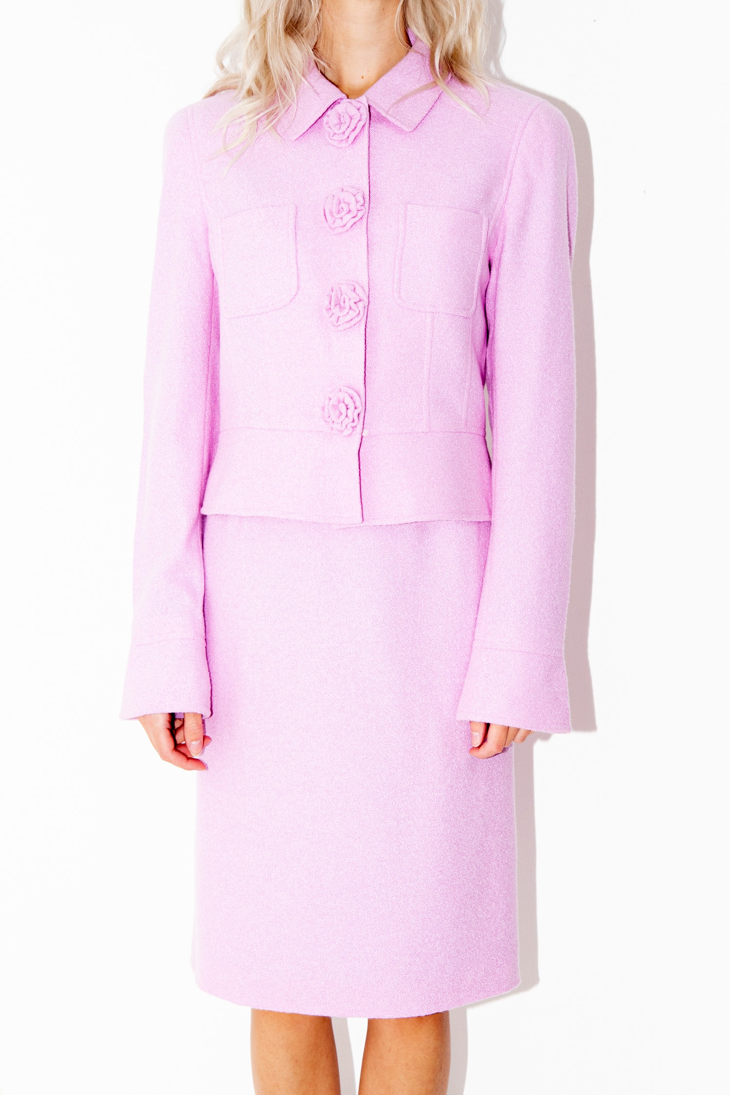 Vintage Escada Kostüm mit Blumen-Applikationen in Rosa