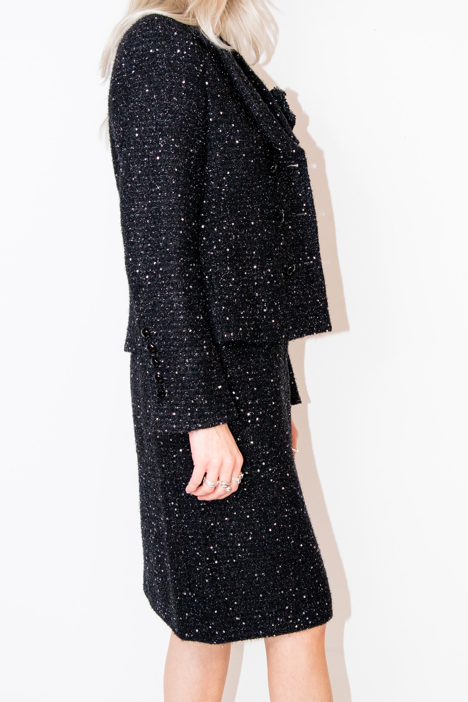 Vintage Escada Kostüm mit Pailletten in Schwarz und Silber