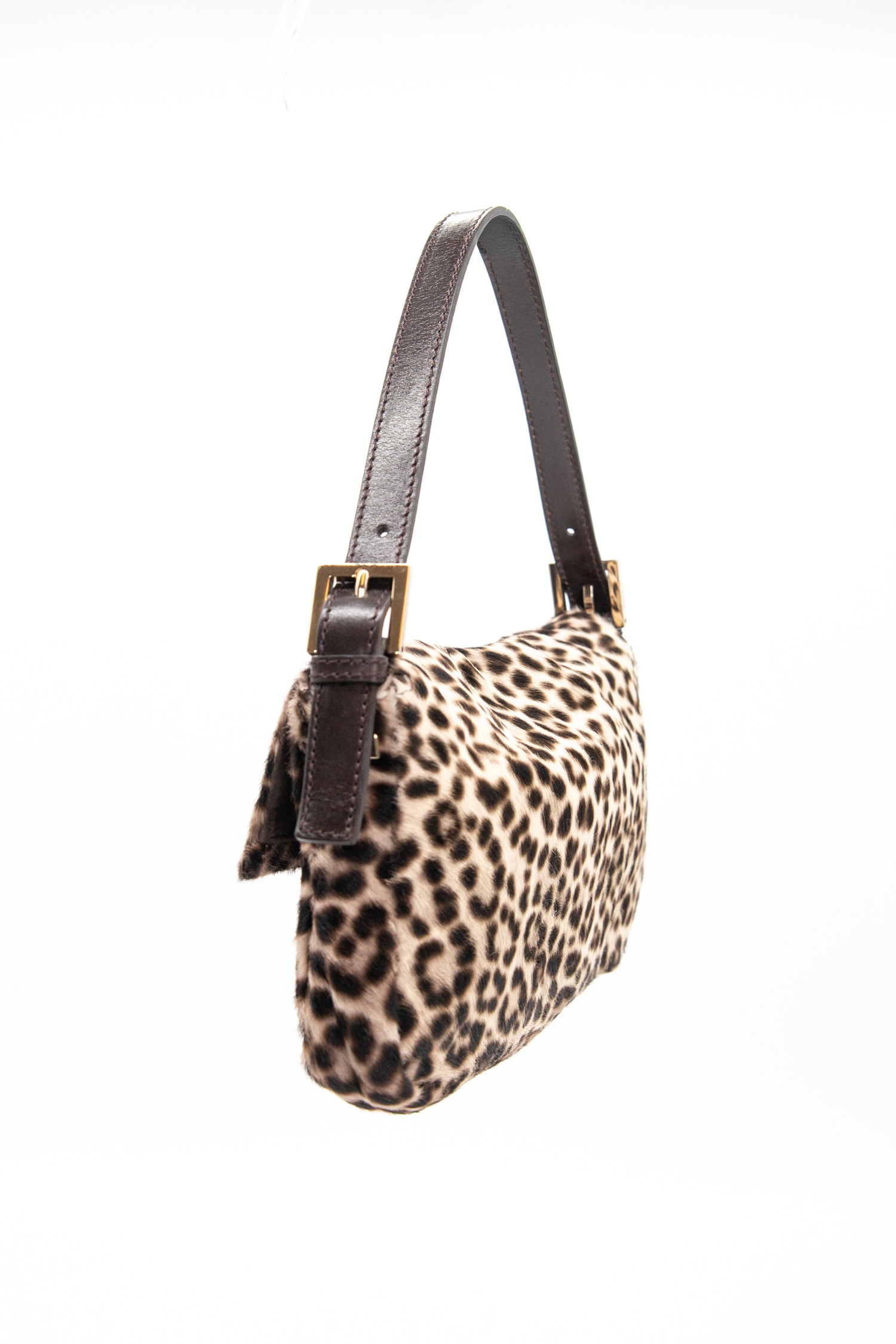 Fendi Baguette Vintage Handtasche mit Leomuster in Braun und Gold