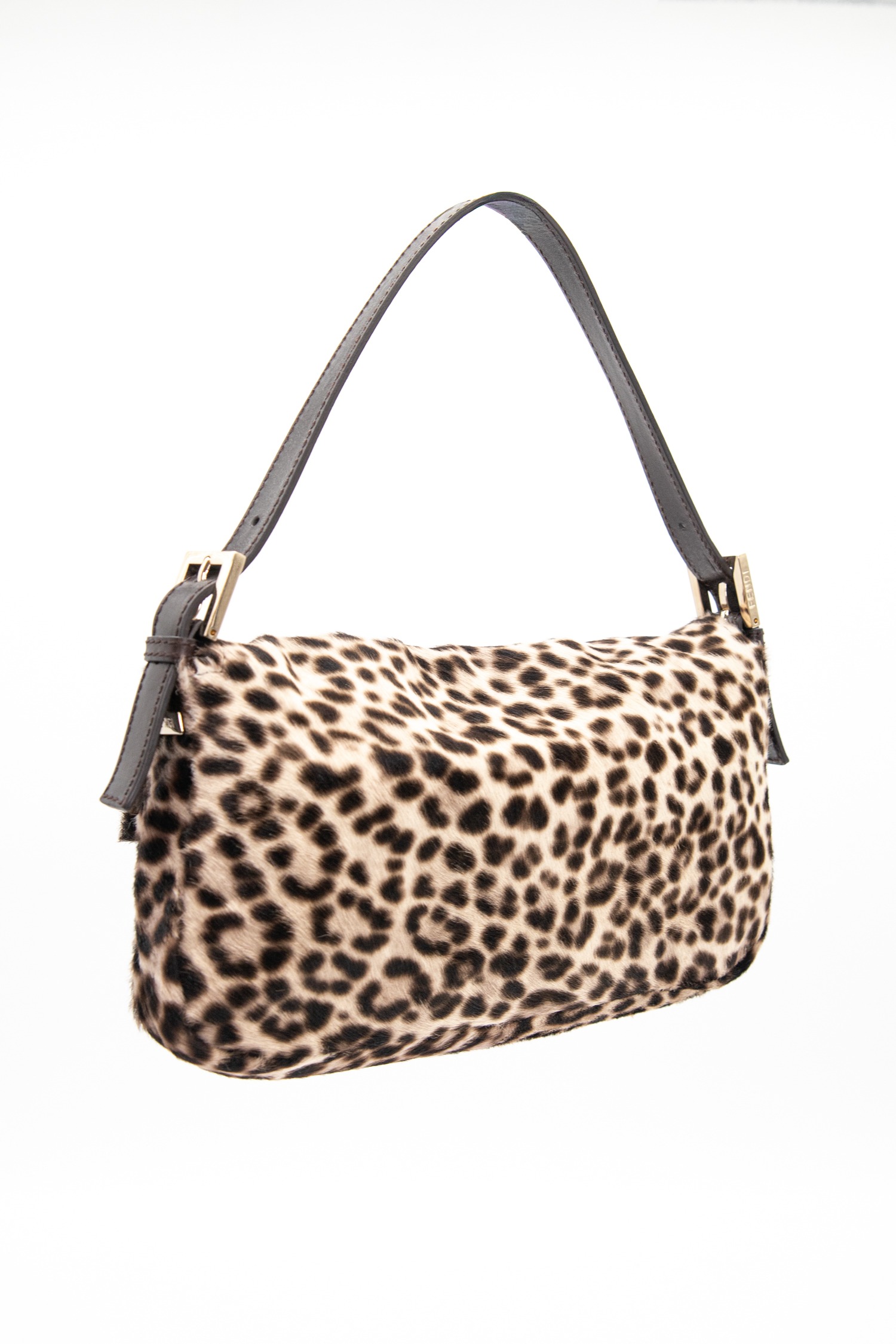 Fendi Baguette Vintage Handtasche mit Leomuster in Braun und Gold