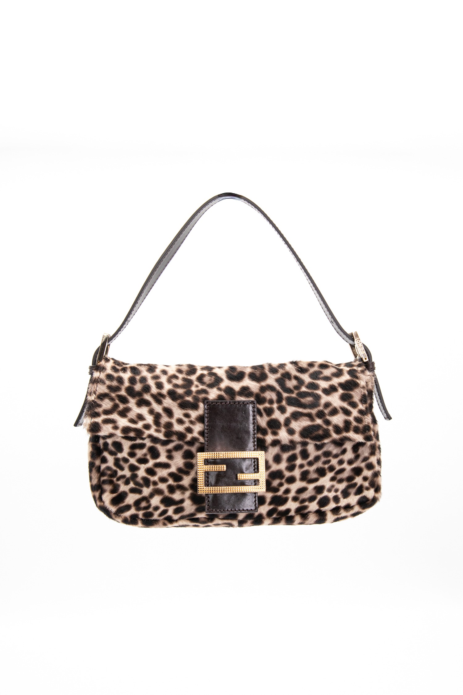 Fendi Baguette Vintage Handtasche mit Leomuster in Braun und Gold
