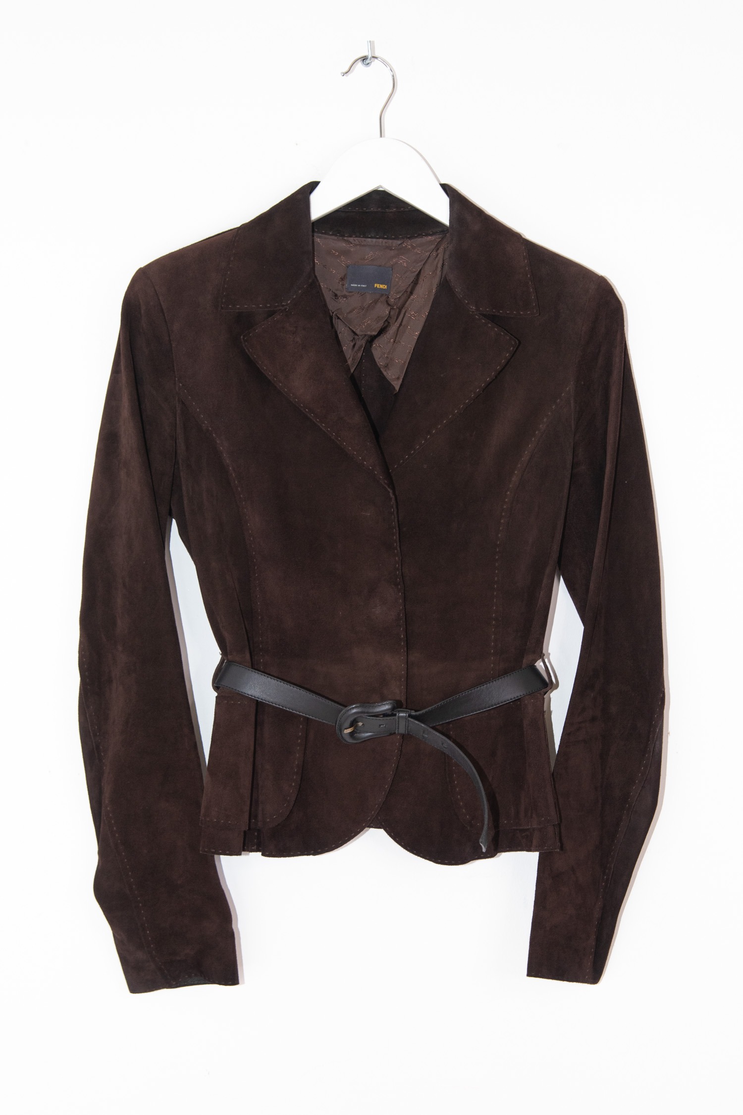 Vintage Fendi Lederjacke mit Gürtel in Dunkelbraun