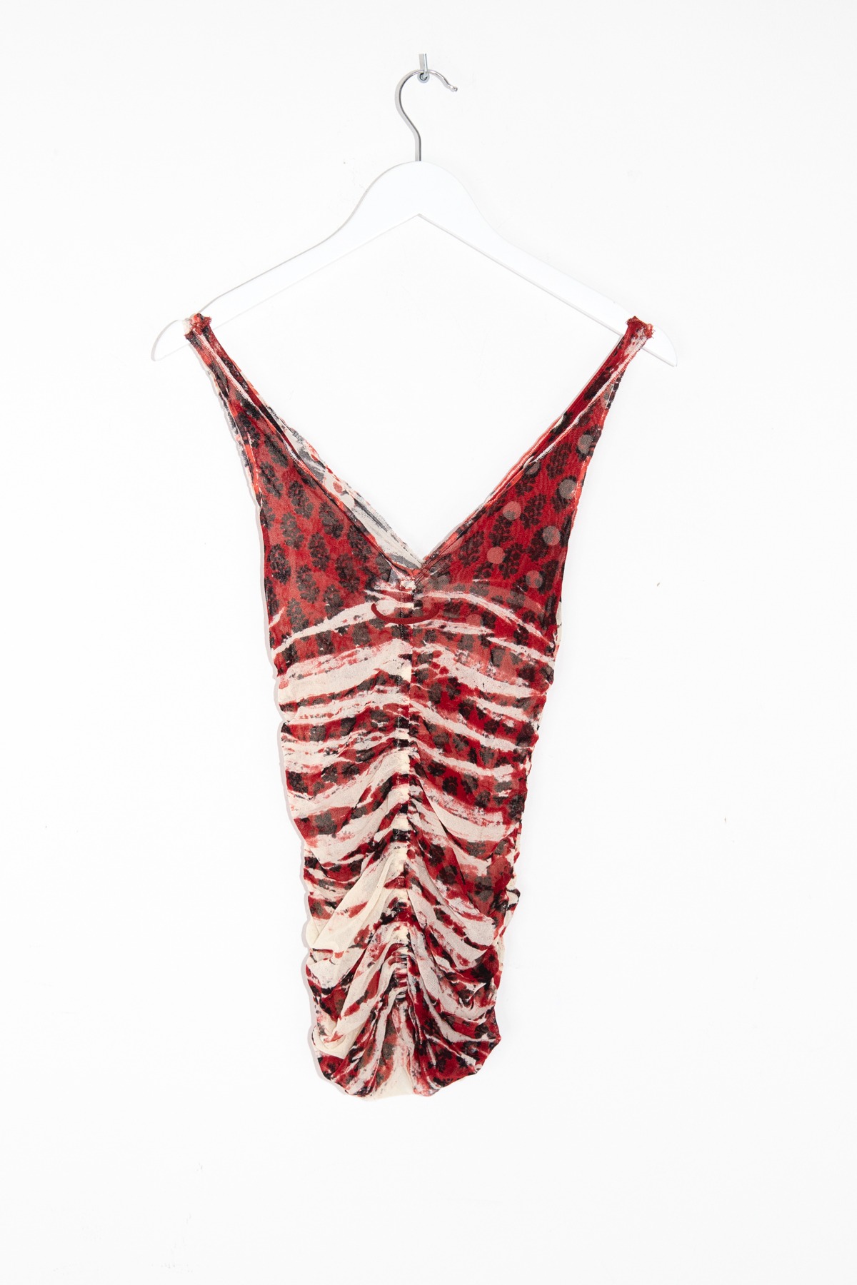 Gaultier Vintage Top aus Mesh in Rot, Ecru und Schwarz