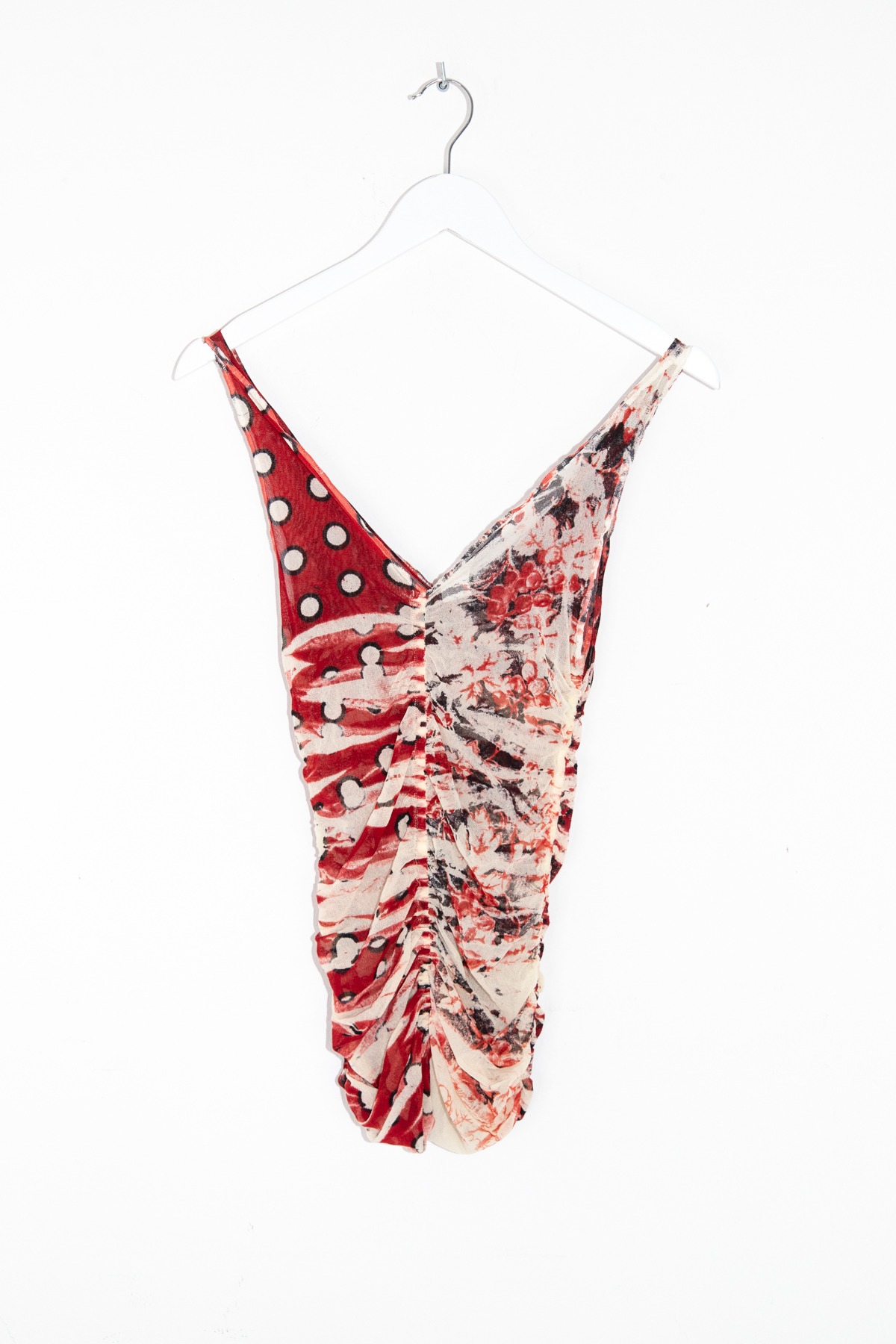 Gaultier Vintage Top aus Mesh in Rot, Ecru und Schwarz