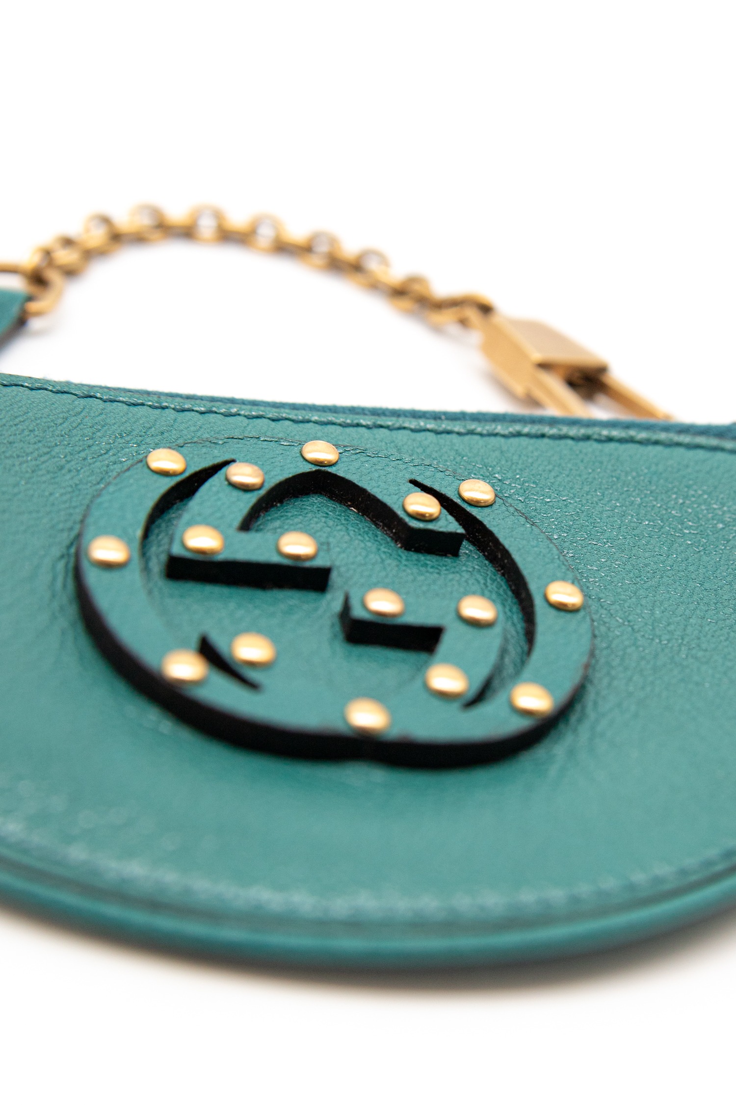 Gucci Vintage Münzbörse aus Leder in Petrol und Gold