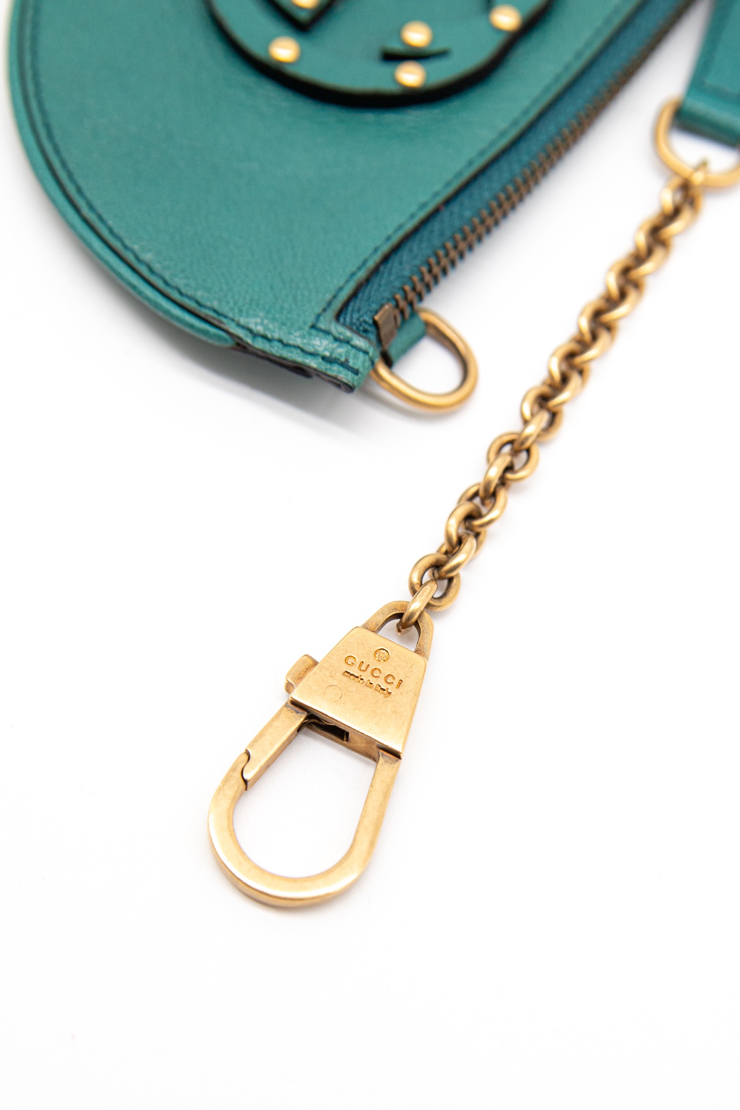 Gucci Vintage Münzbörse aus Leder in Petrol und Gold