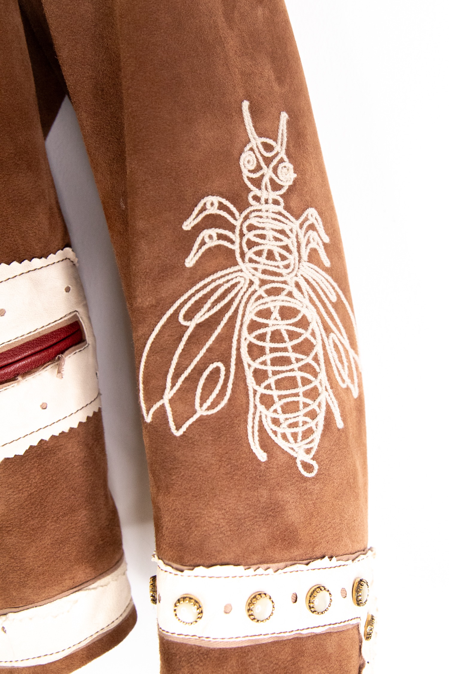 Gucci Vintage Lederjacke in Braun, Ecru und Gold