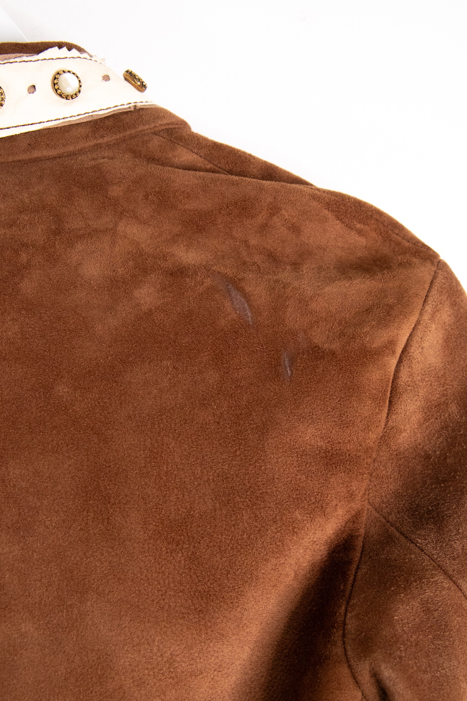 Gucci Vintage Lederjacke in Braun, Ecru und Gold
