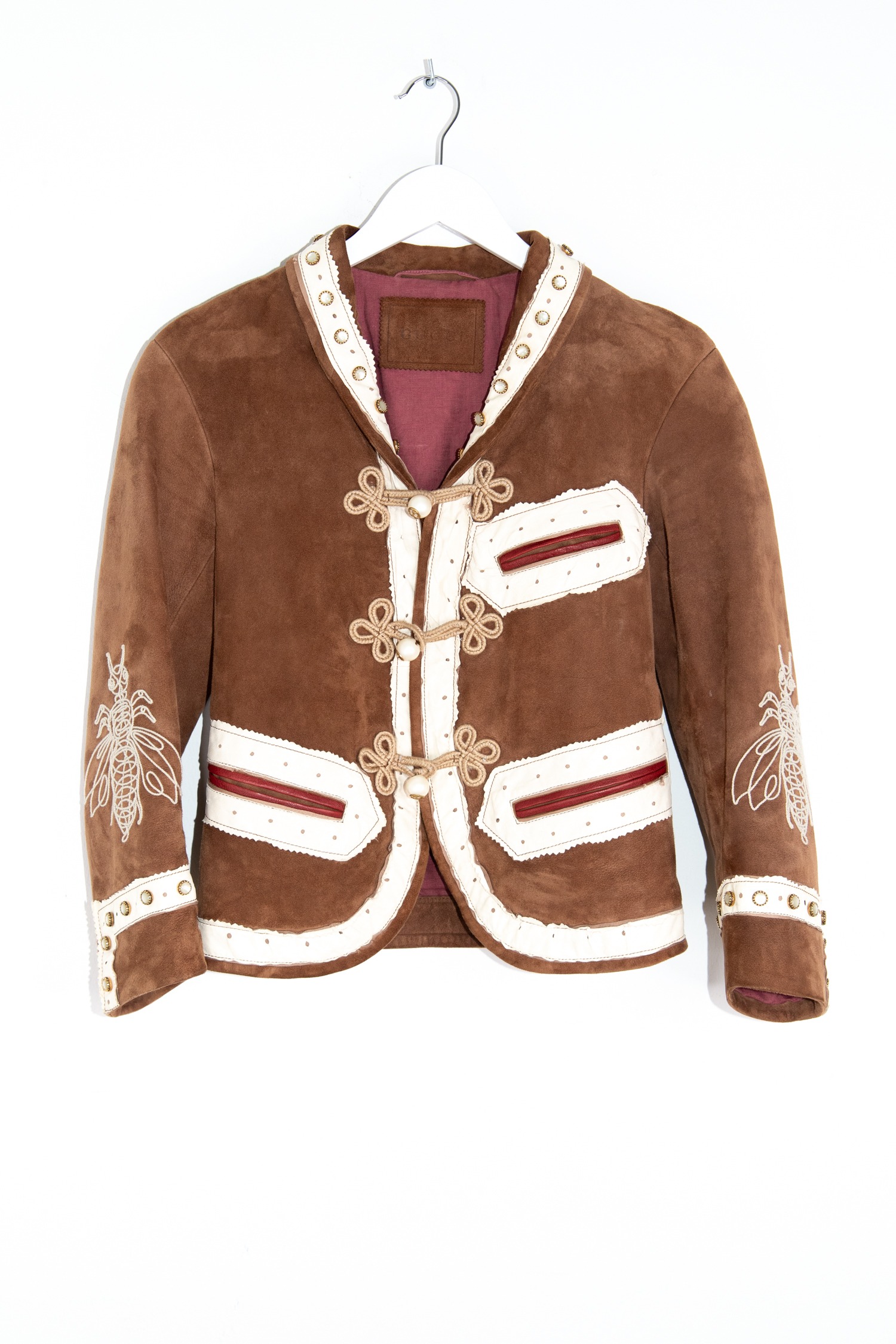 Gucci Vintage Lederjacke in Braun, Ecru und Gold